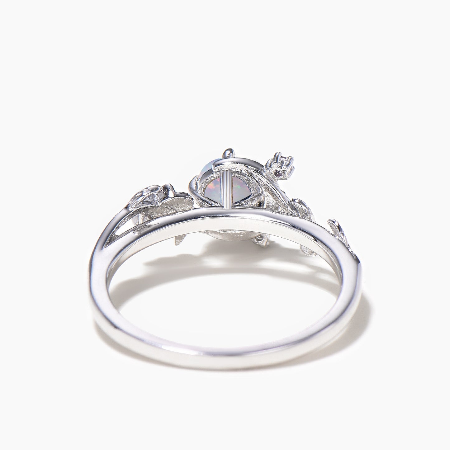 Round Cut Opal Engagement Ring Crescent Moon Cluster Amethyst Leaf Vine Ring