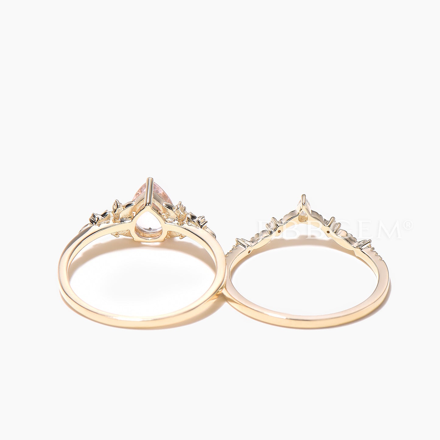 1.25CT Teardrop Cut Natural Morganite Flower Wedding Ring Moissanite Bridal Set