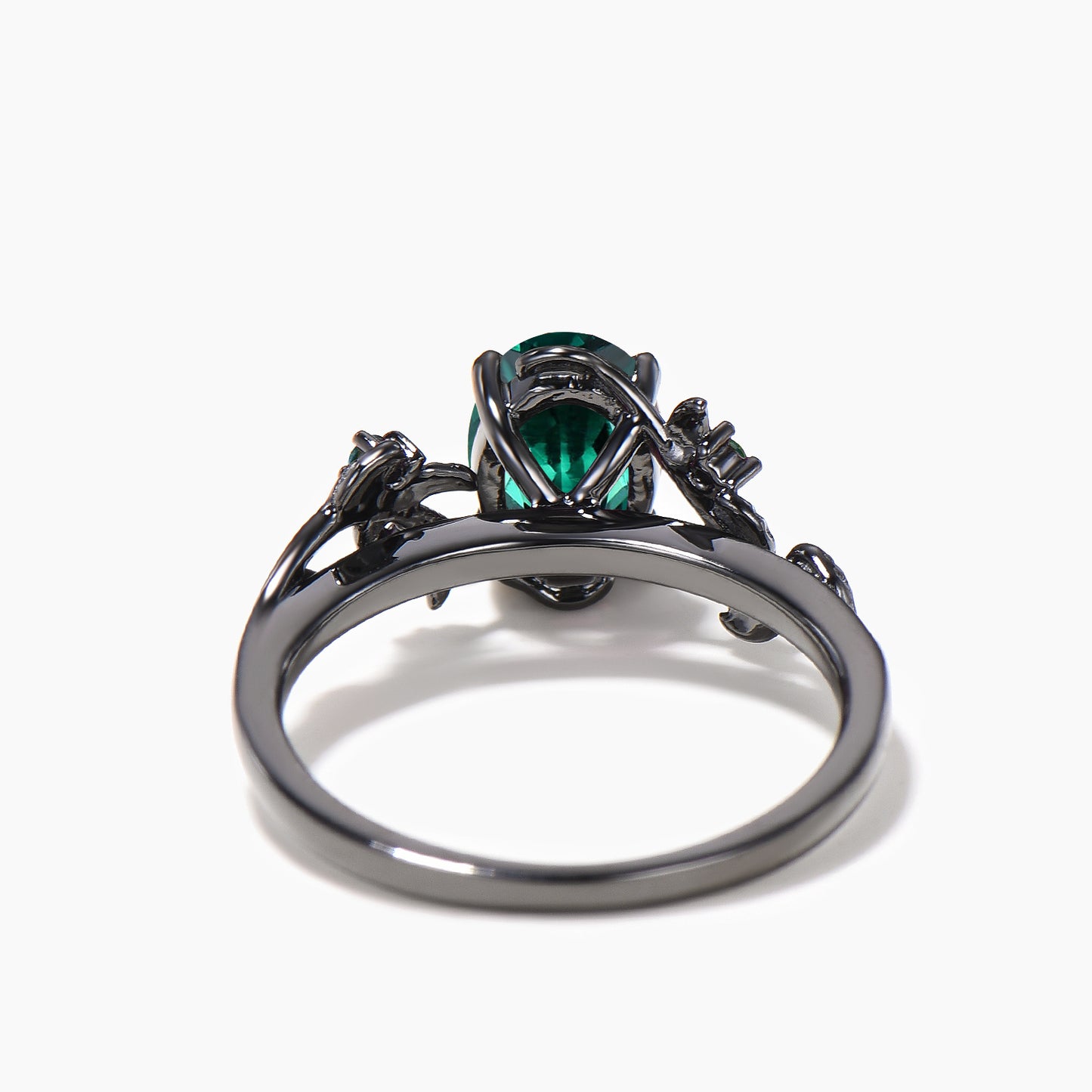 1.5ct Oval Cut Emerald Leaf Engagement Ring Nature Inspired Black Gold Ring
