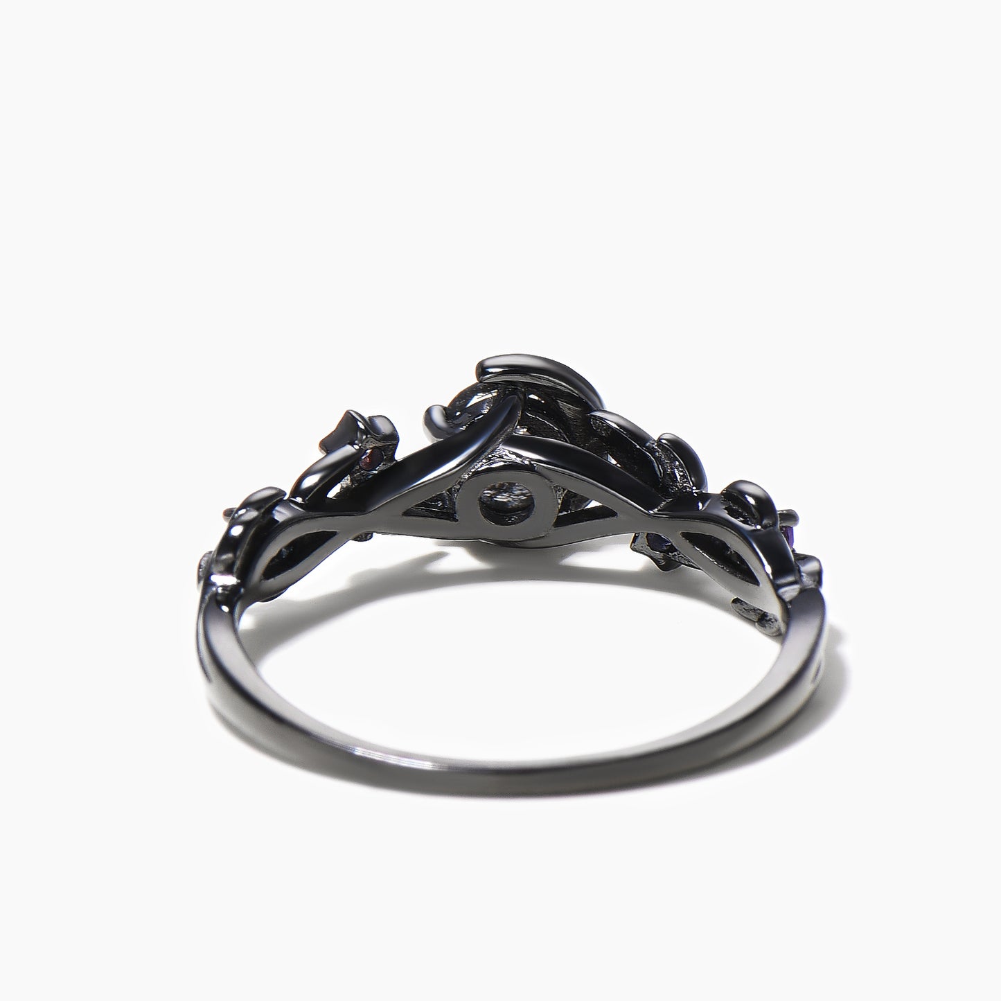 Round Cut Black Rutilated Quartz Moon Engagement Ring Amethyst Nature Inspired Ring