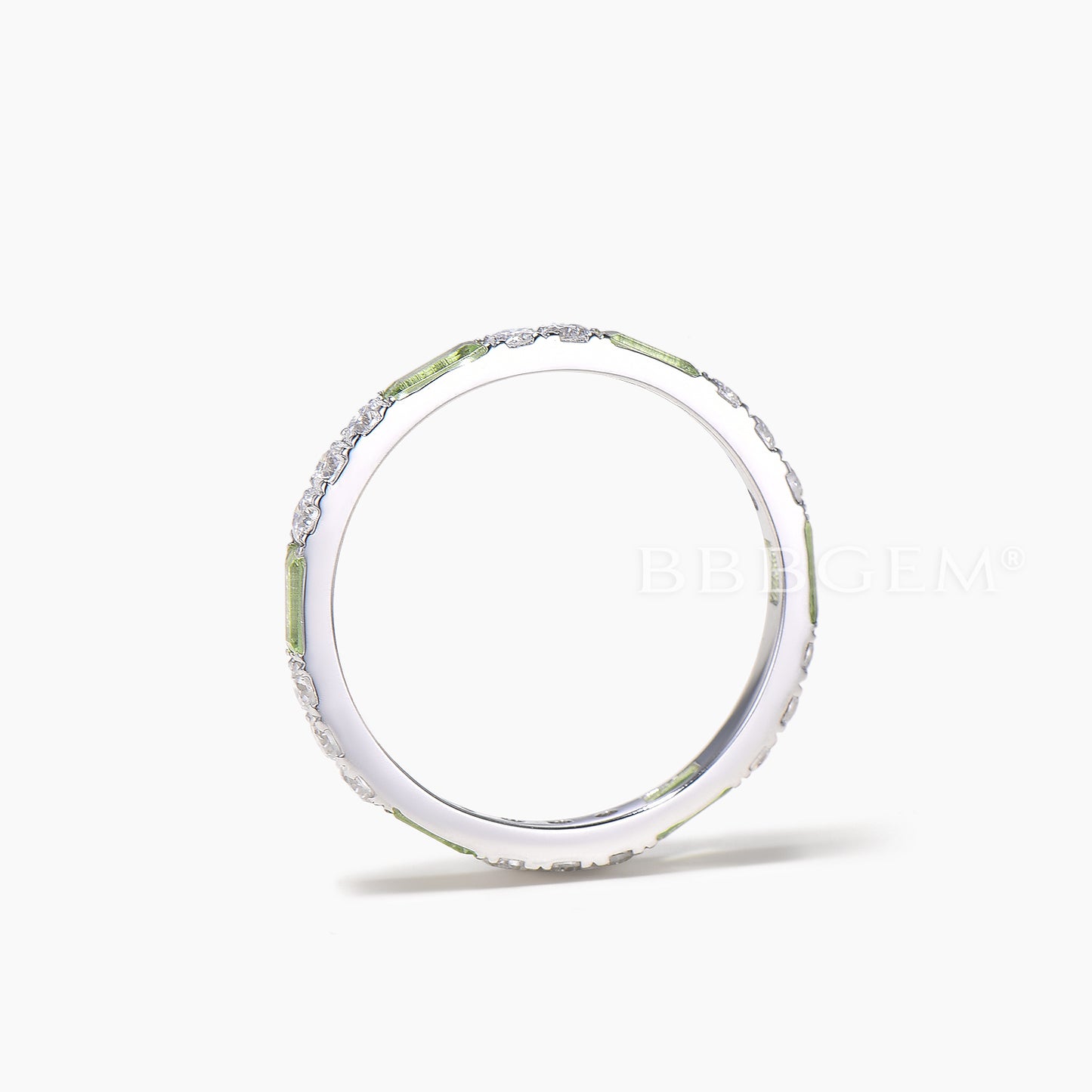 Baguette Cut Natural Peridot Wedding Band Diamond Full Eternity Stacking Band