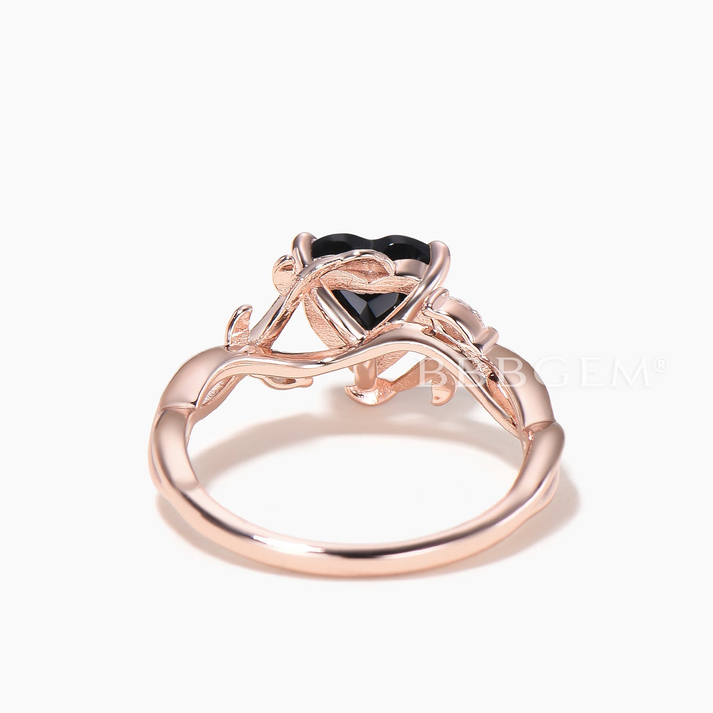 Heart Cut Black Onyx Twisted Engagement Ring Diamond Nature Inspired Ring