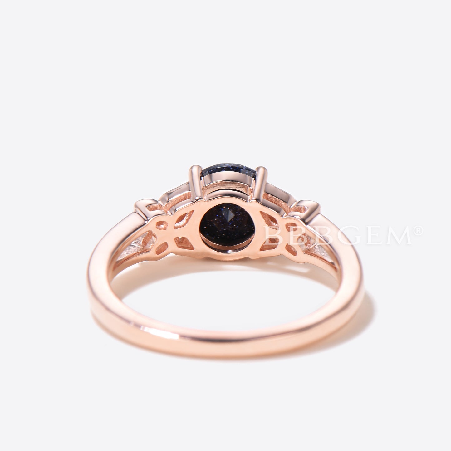 1ct Round Galaxy Blue Sandstone Diamond Split Shank Ring Butterfly Wedding Ring