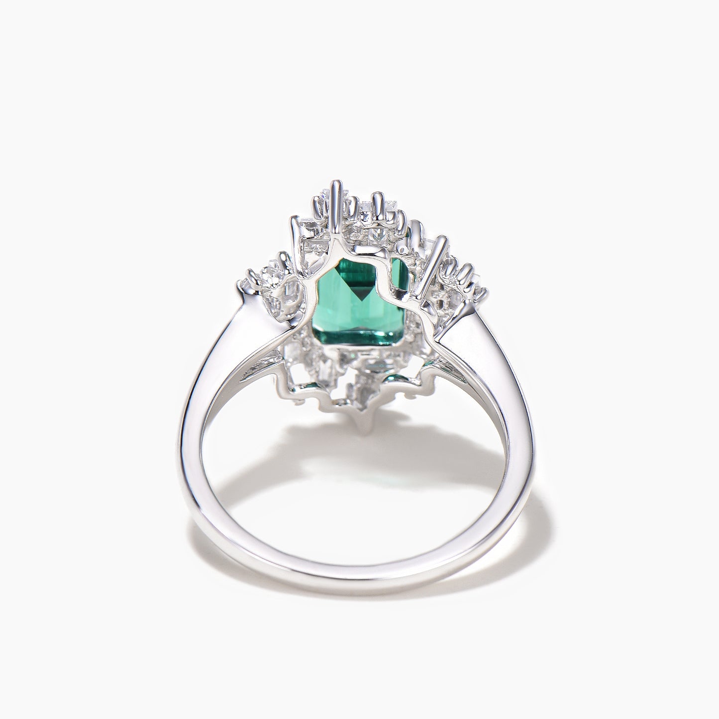 2ct Emerald Cut Green Emerald Baguette Moissanite Split Shank Halo Engagement Ring