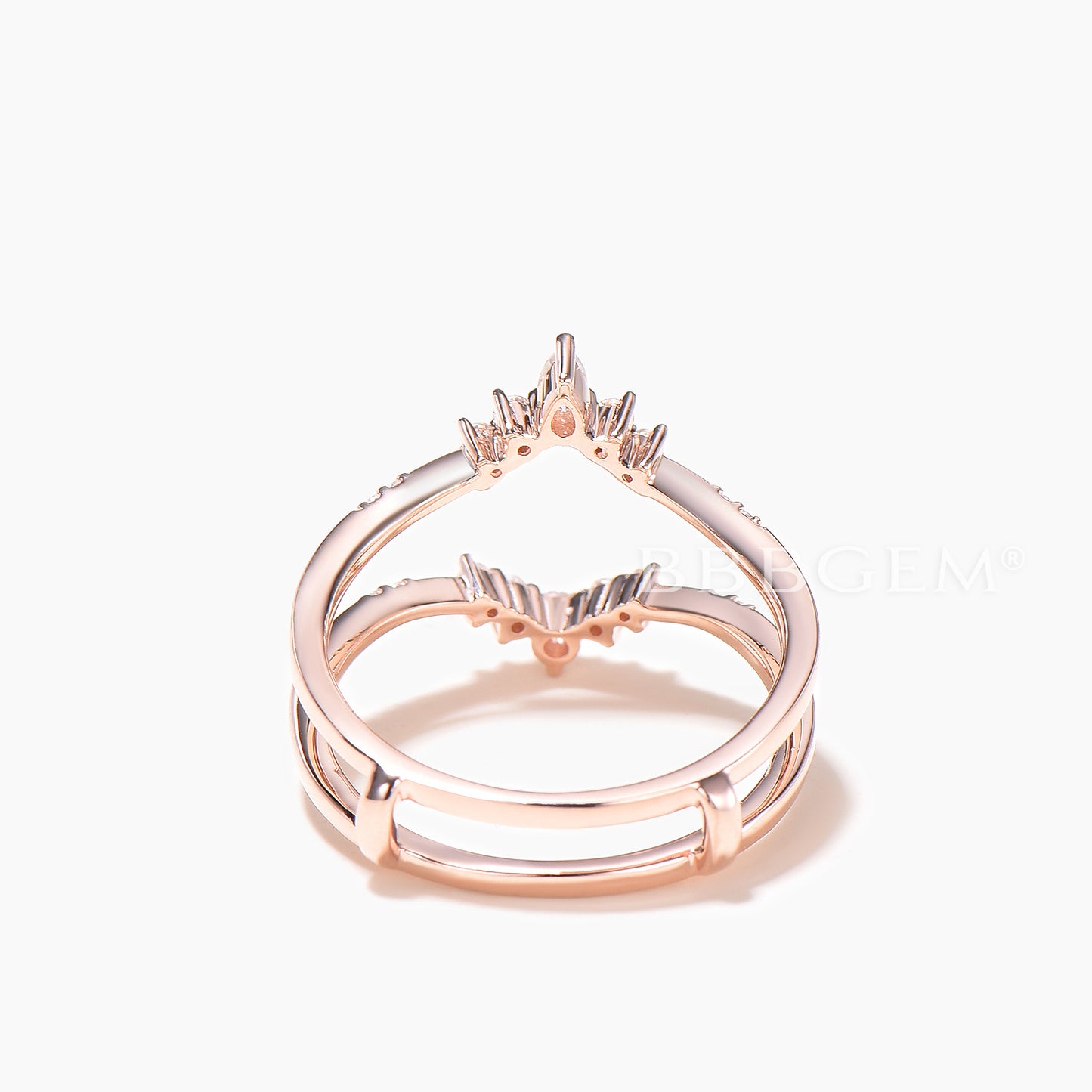 Double Curved Ring Enhancer Mixed Cut Moissanite Rose Gold Wedding Band