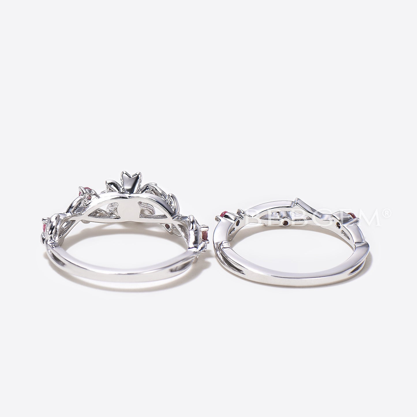 Twisted Round Moonstone Floral Engagement Ring Nature Inspired Tourmaline Bridal set