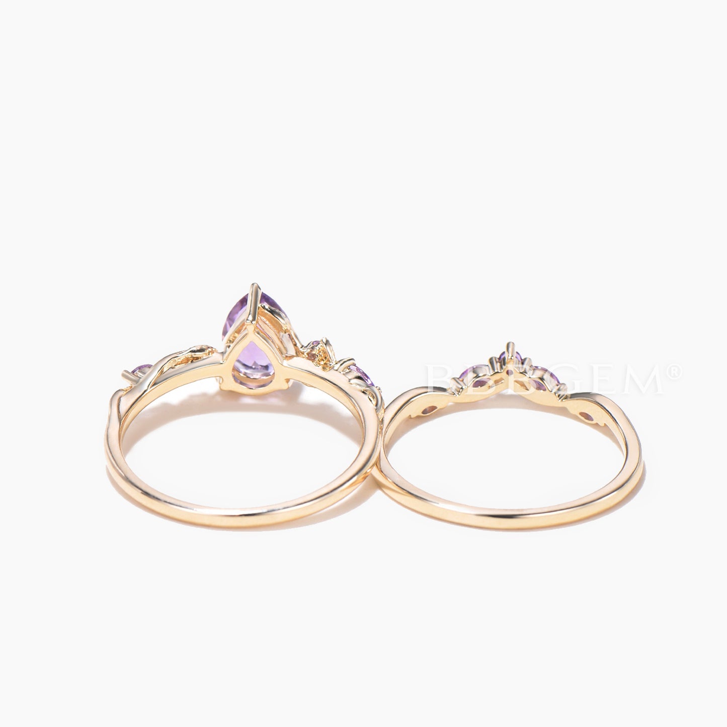 Teardrop Cut Nature Amethyst Twisted Engagement Ring Amethyst Bridal Set