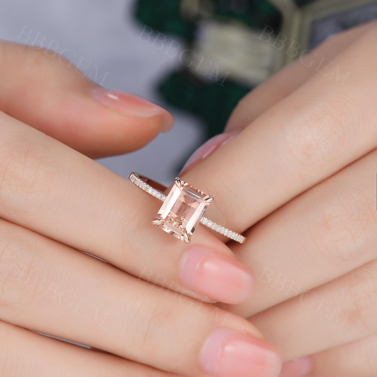 2 Carat Emerald Cut Solitaire Luxe Viviana Morganite Engagement Ring