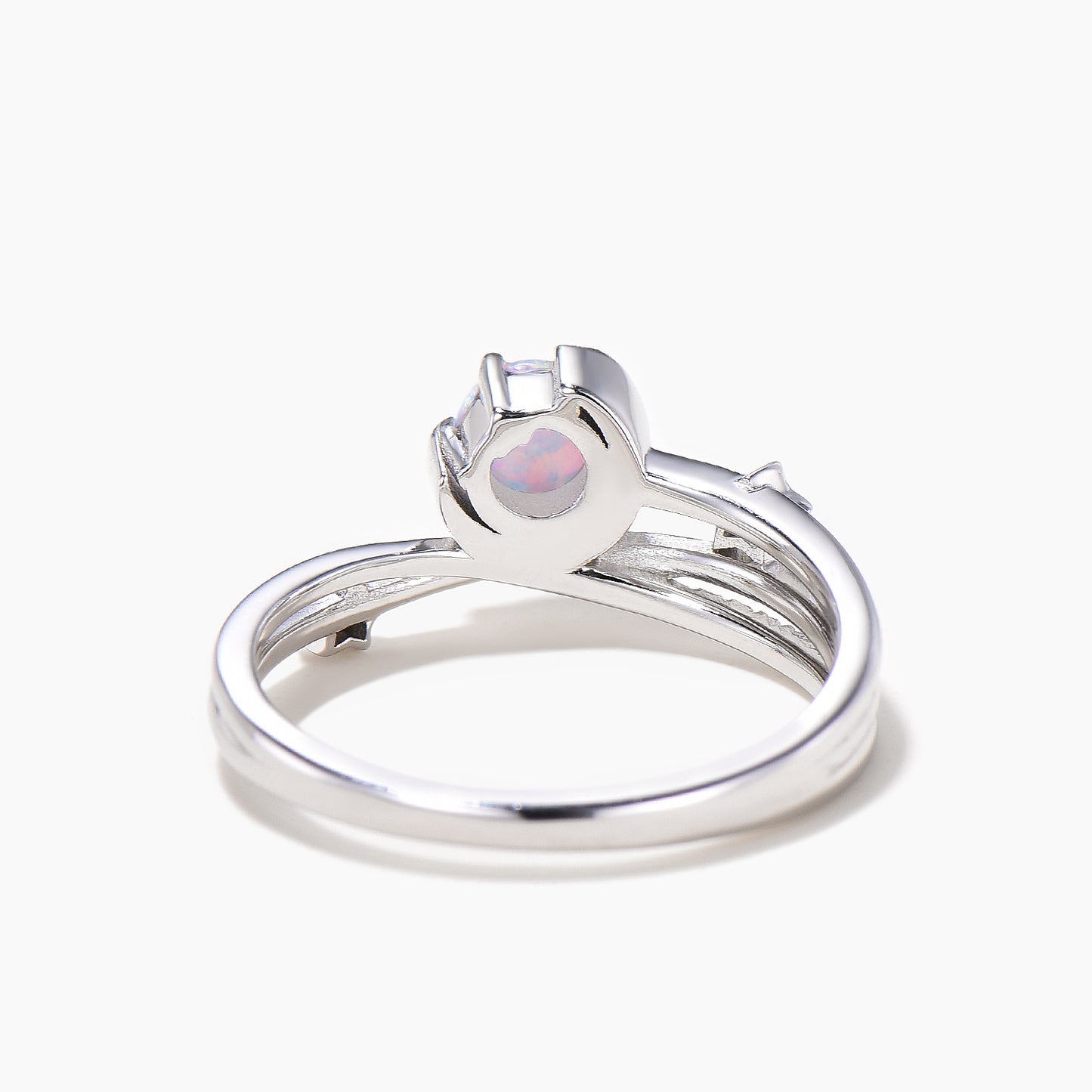 Round Cut White Opal Moon Star Engagement Ring Twisted Diamond Ring