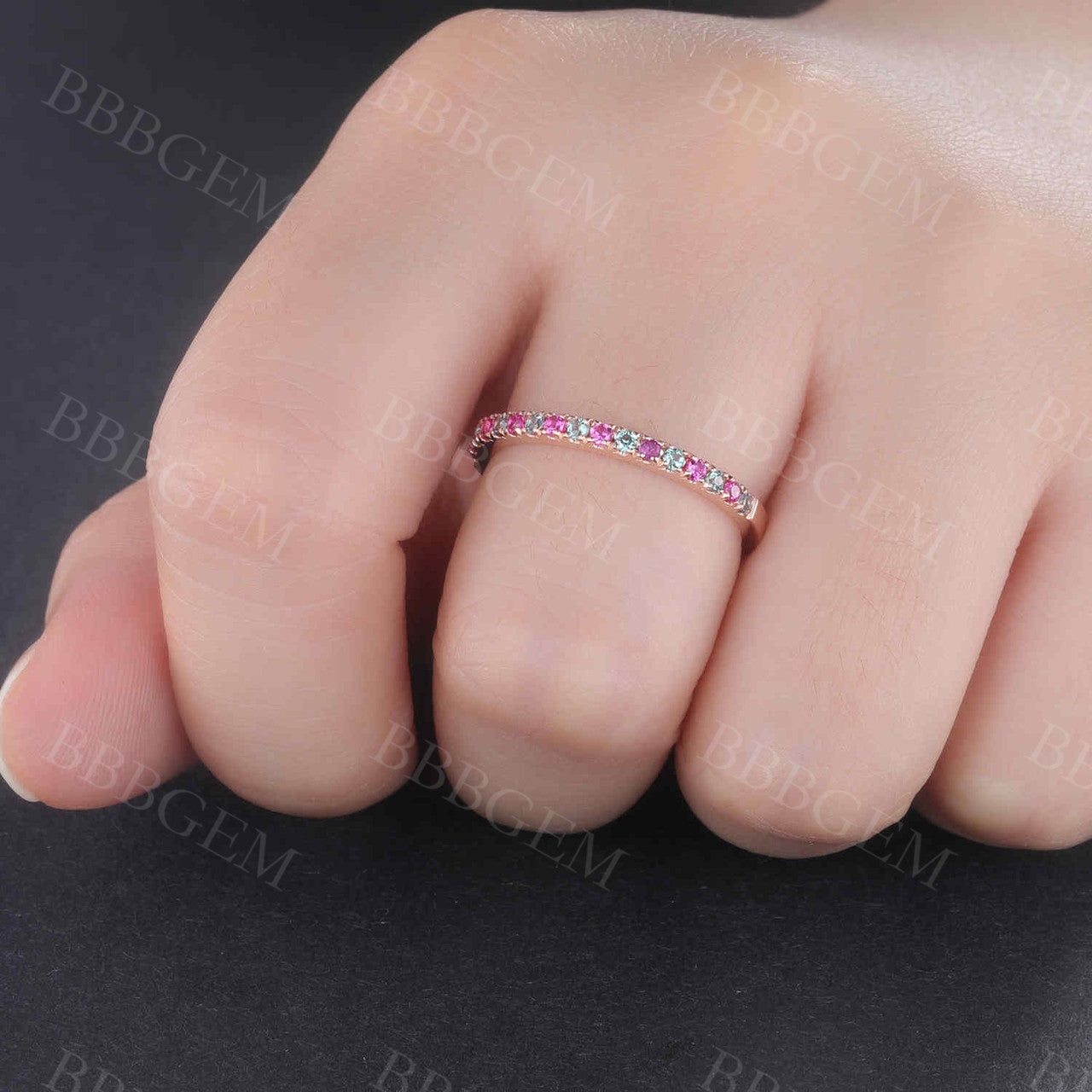 14K/18K Gold Alexandrite And Ruby Eternity Wedding Band