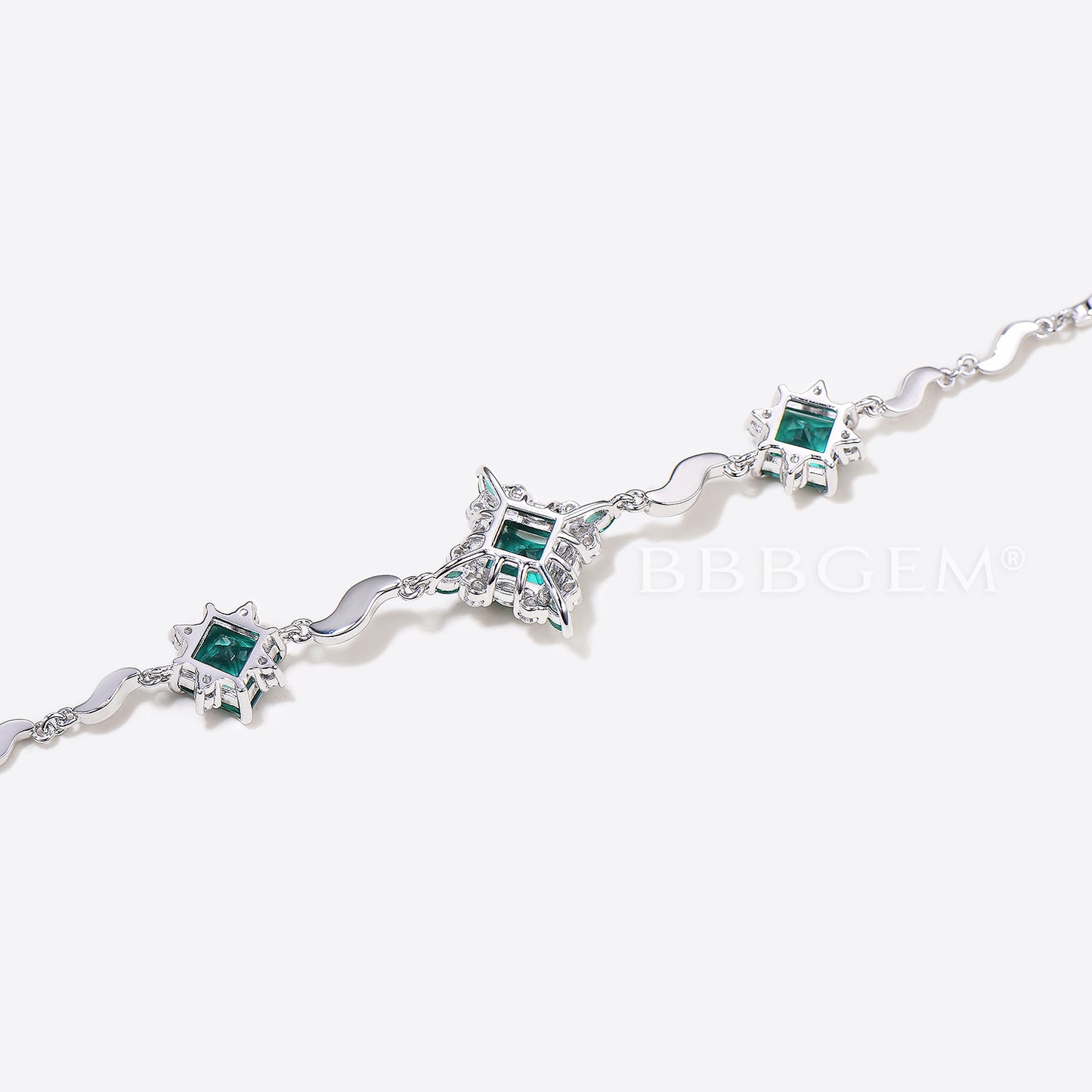 Princess Cut Green Emerald Wavy Bracelet Diamond Halo Wedding Bracelet
