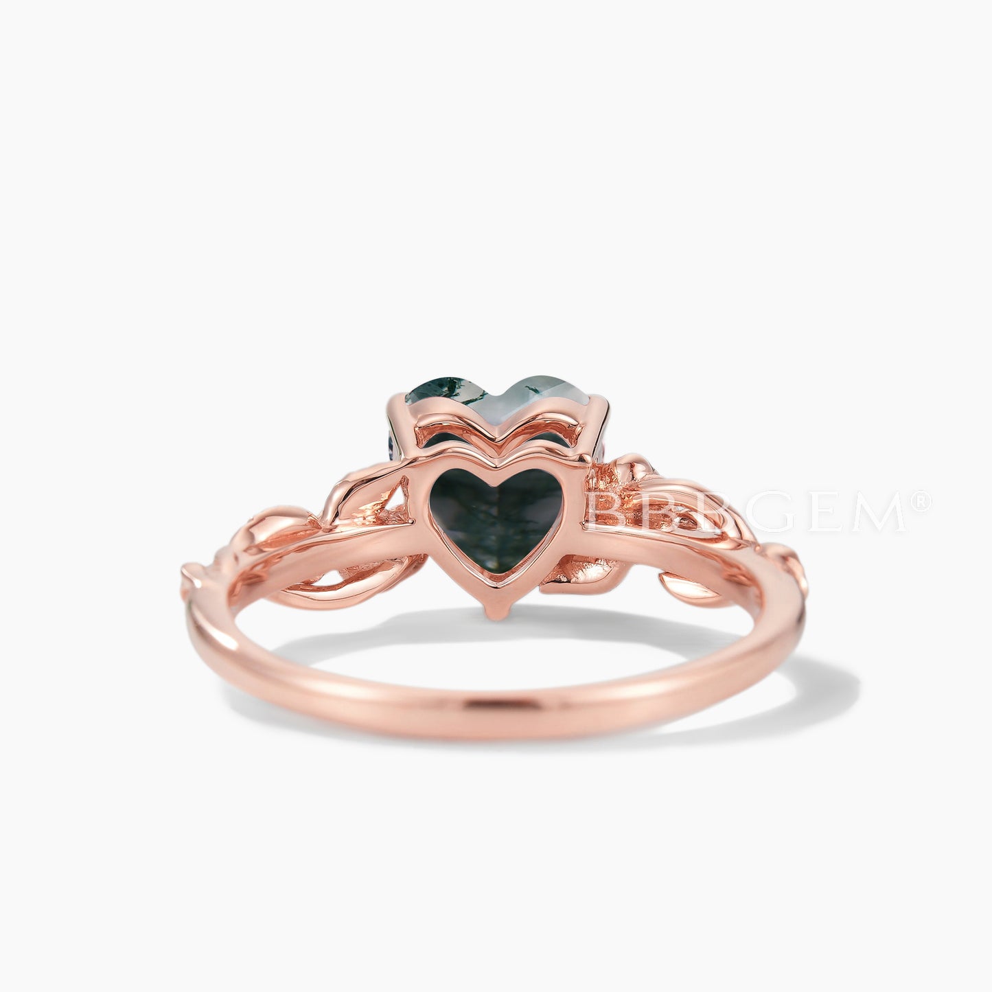 Heart Cut Natural Moss Agate Diamond Flower Engagement Ring