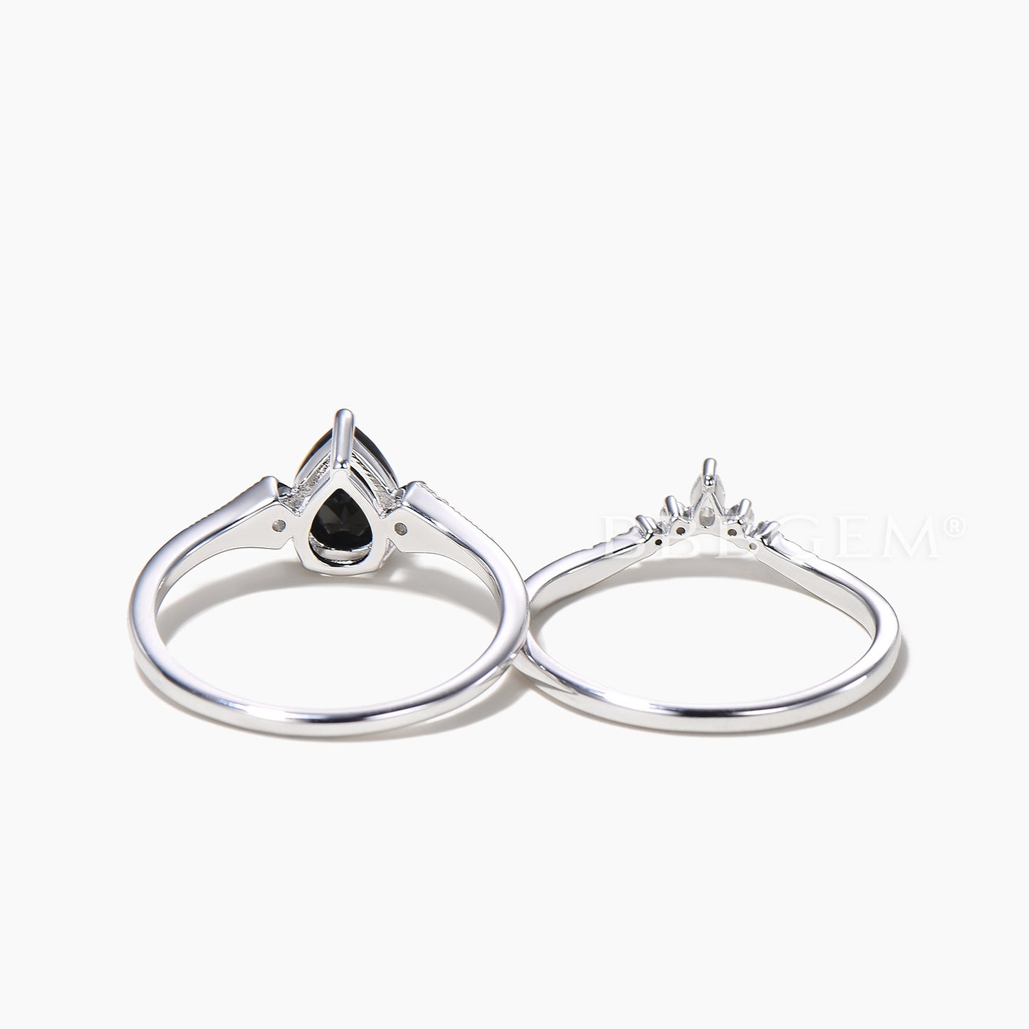 Teardrop Cut Natural Black Onyx Engagement Ring Moissanite Curved Bridal Set