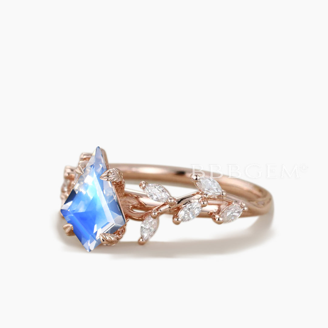 Nature Inspired Natural Moonstone Ring Kite Engagement Ring for Women