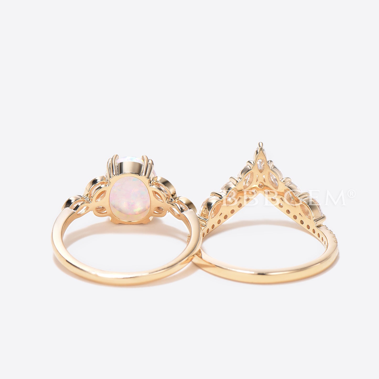 Opal Bridal Set White Opal Leaf Moissanite Engagement Ring Rose Gold Unique And Moissanite Wedding Band