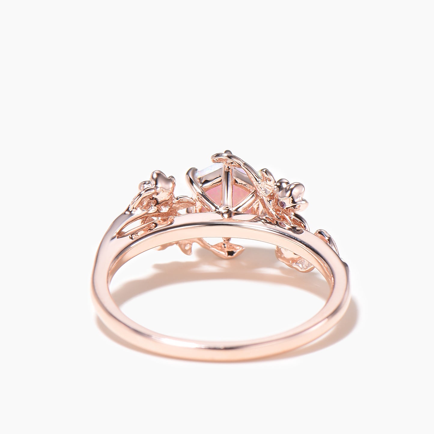 Hexagon Cut Opal Leaf Engagement Ring Amethyst Floral Nature Inspired Ring