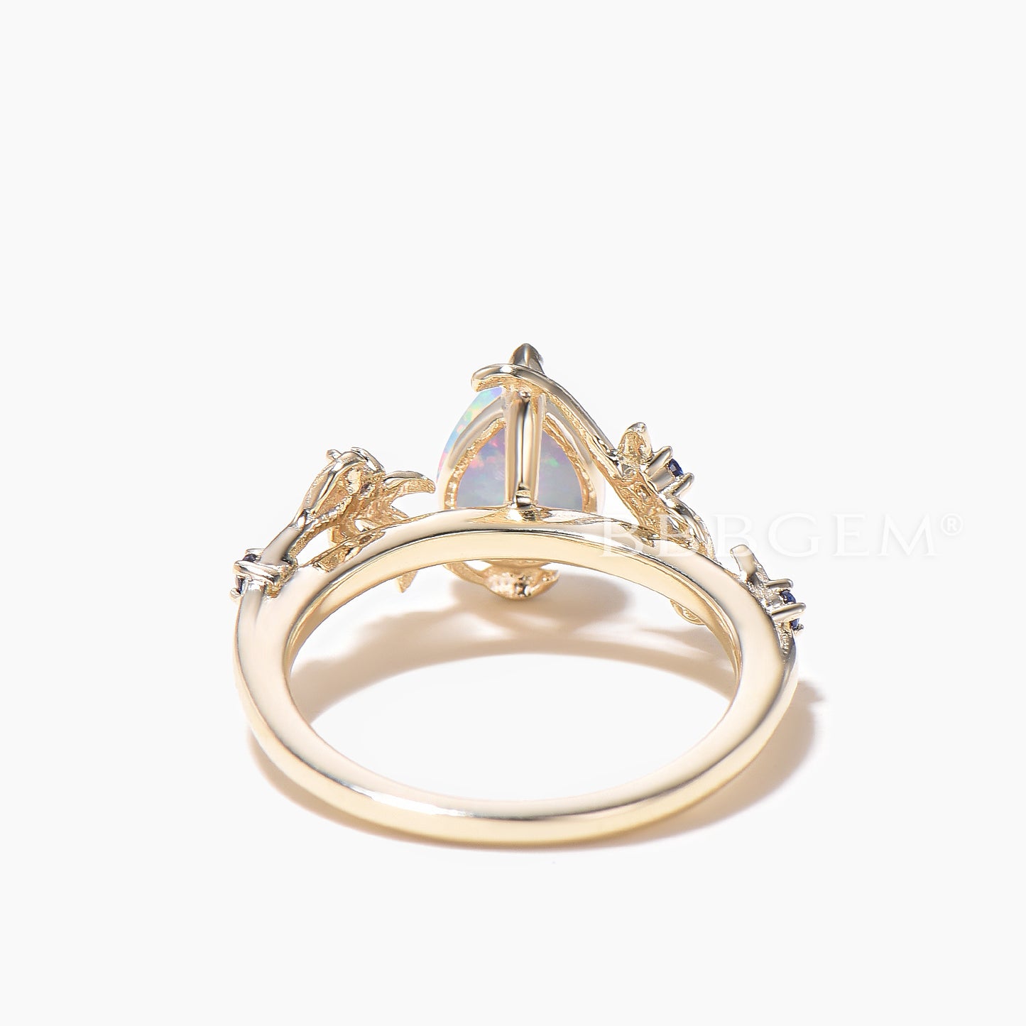 1.25CT Teardrop Cut White Opal Engagement Ring Sapphire Nature Inspired Ring