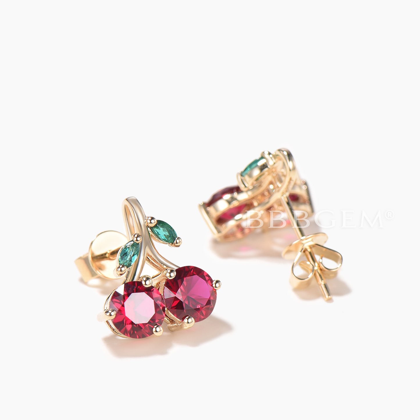 Round Cut Ruby Stud Earrings Marquise Emerald Twig Cherry Wedding Earrings