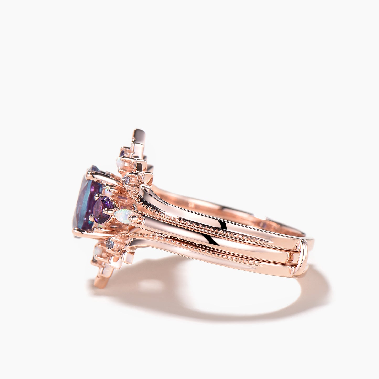Oval Cut Color-change Alexandrite Amethyst Ring Opal Crown Enhancer Bridal Set