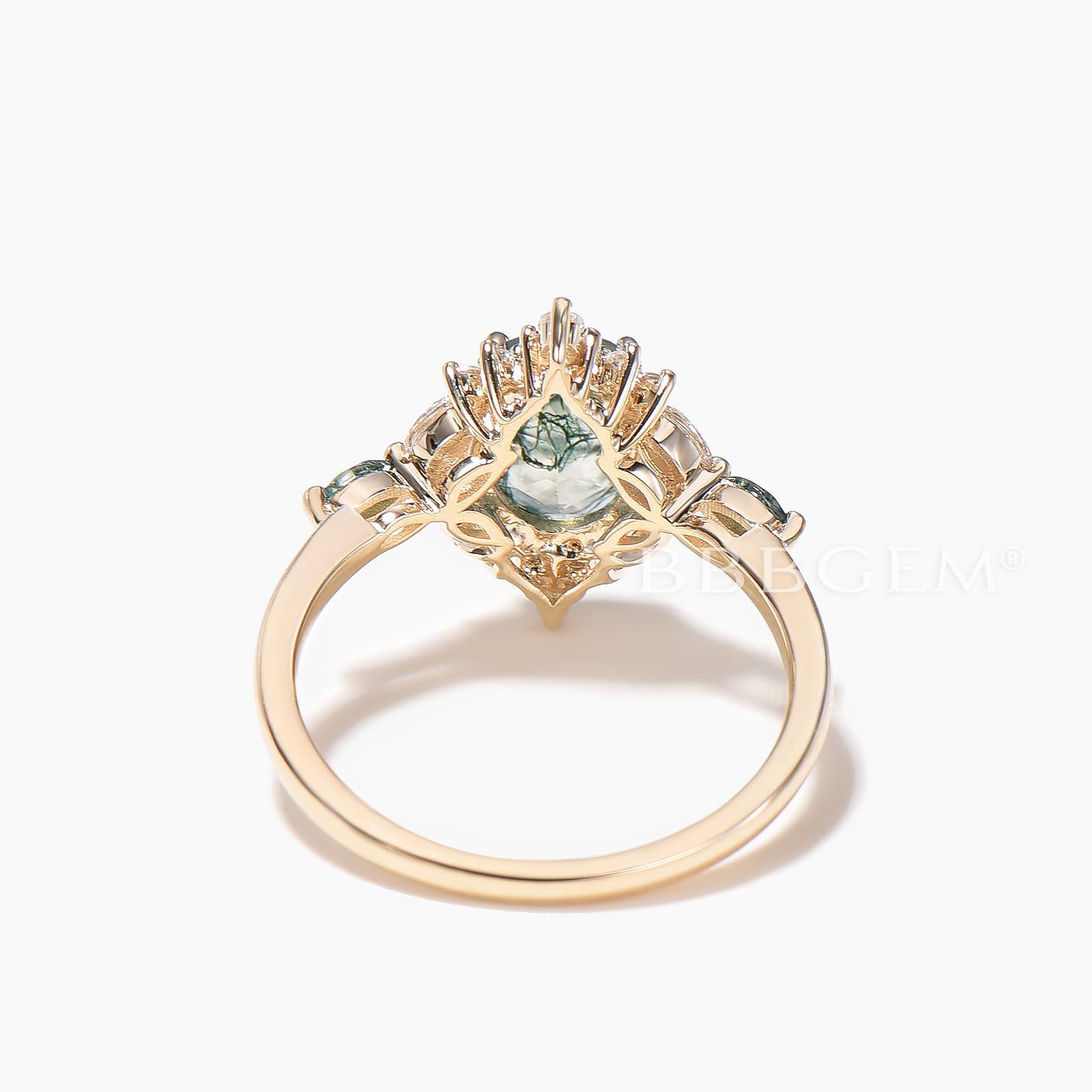 1.5CT Oval Cut Natural Moss Agate Engagement Ring Diamond Halo Ring