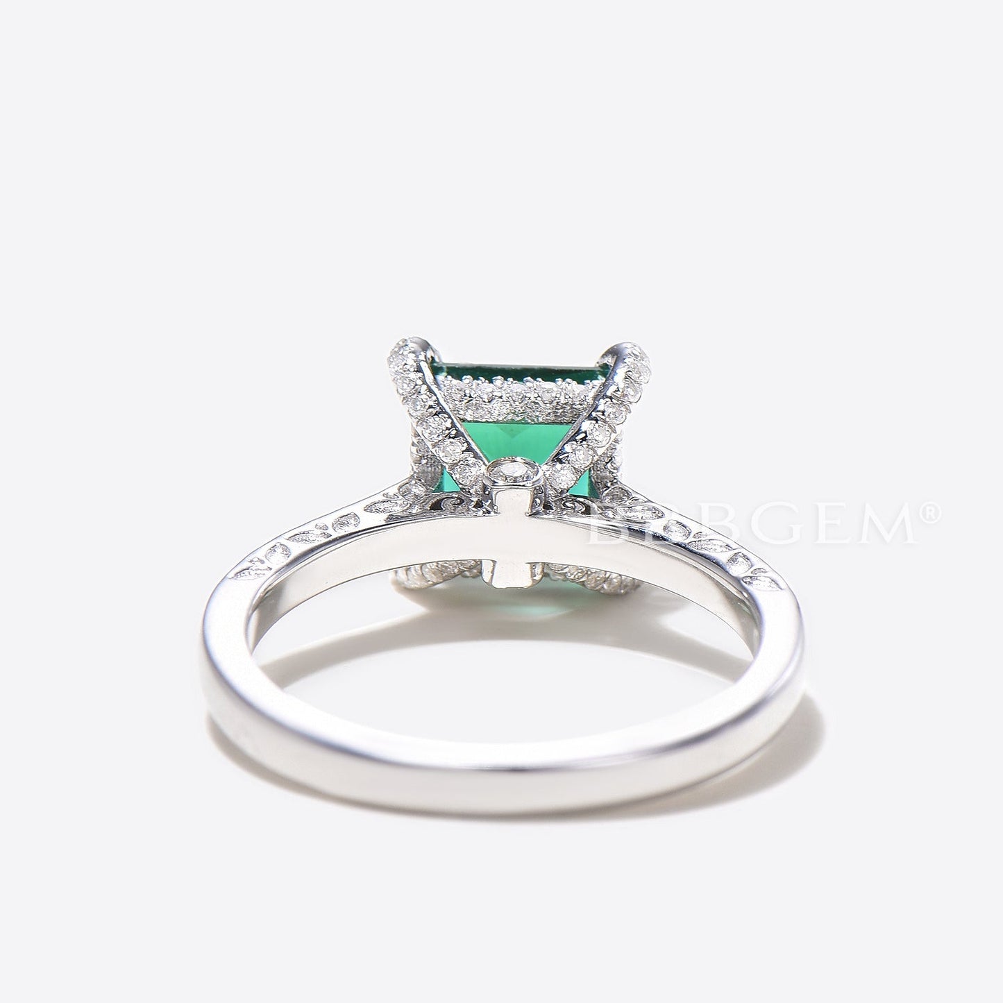 Princess Cut 7mm Lab Emerald Diamond Engagement Ring Tapered Band Filigree Catherdral Ring