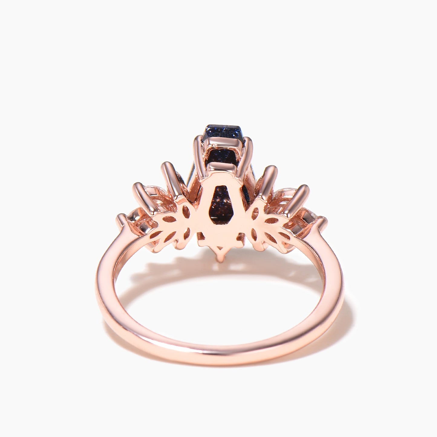 Coffin Cut Blue Sandstone Engagement Ring Marquise Moissanite Cluster Ring