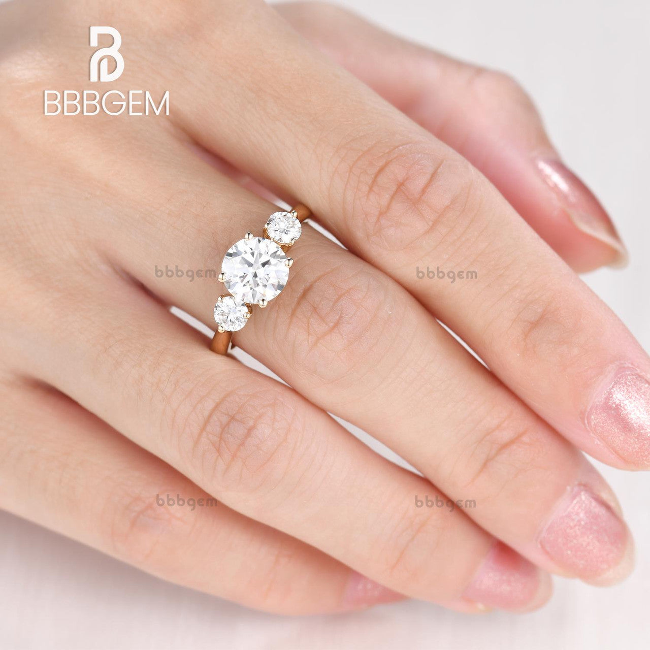 3 stone solitaire moissanite engagement rings-forever one moissanite wedding ring in yellow gold-three stone round engagement ring