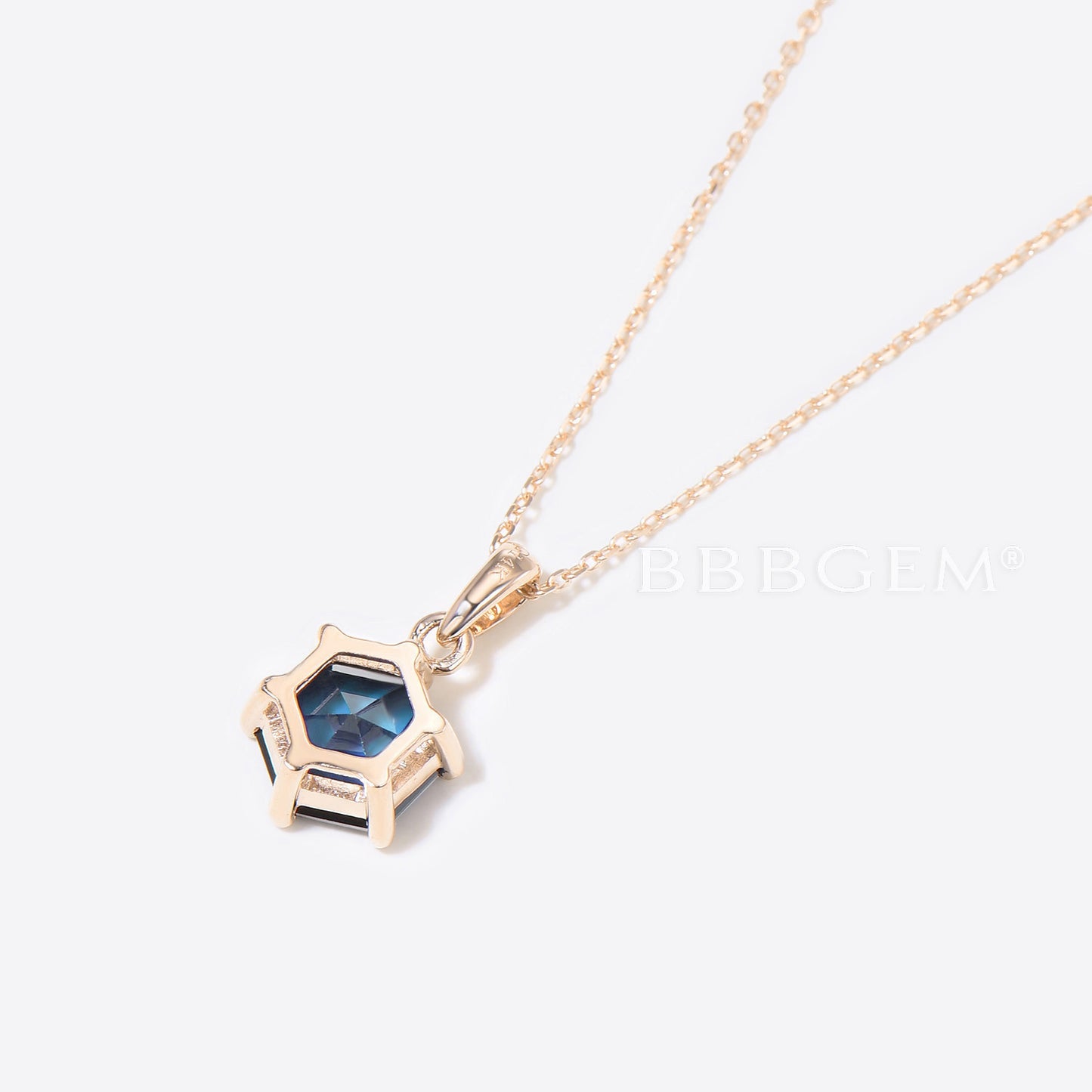 Hexagon Cut London Blue Topaz Solitaire Pendant Minimalist Necklace