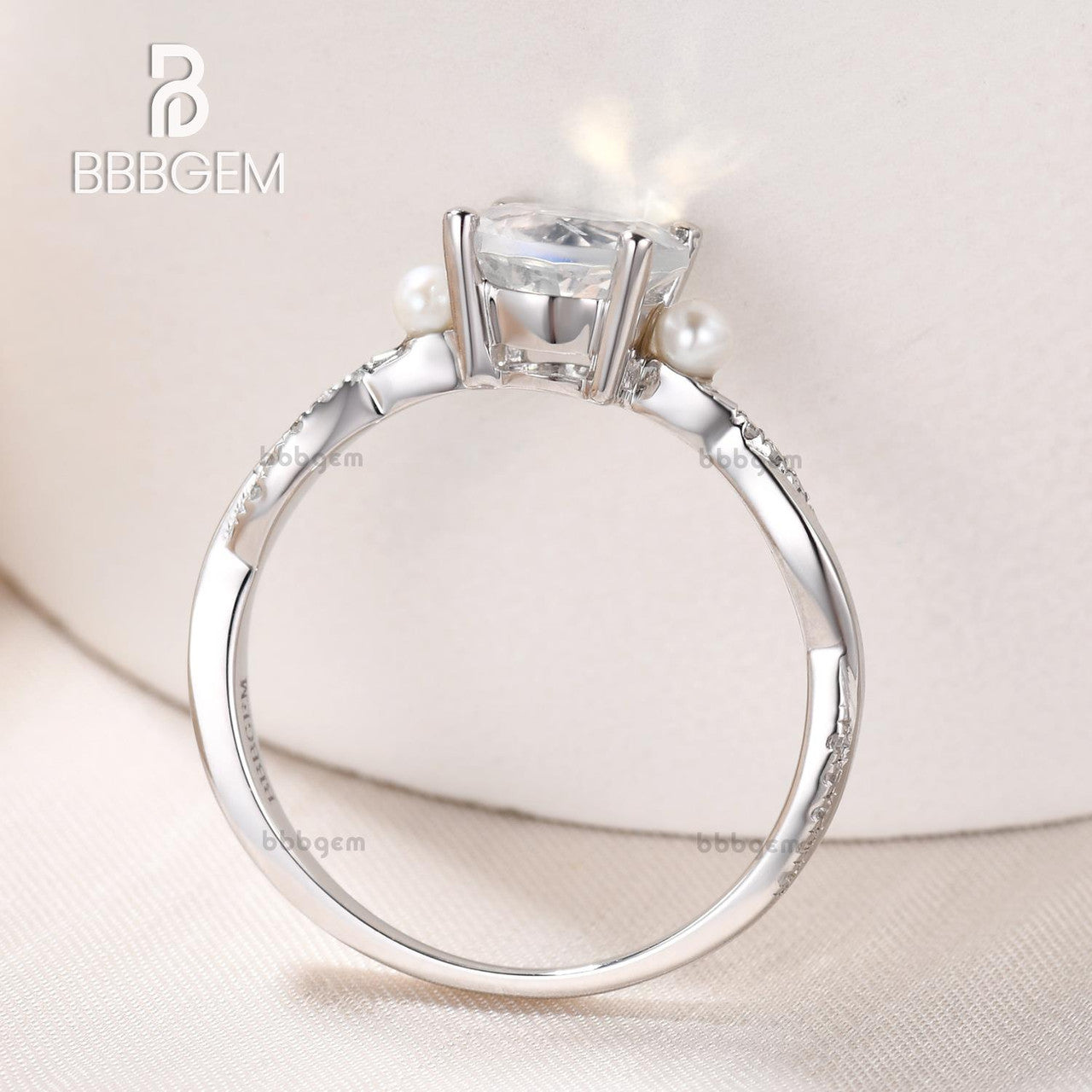 4-Prongs Petite Twisted Vine Three Stone Moonstone Engagement Ring-Petite Twisted Vine Moonstone Pearl Engagement Ring