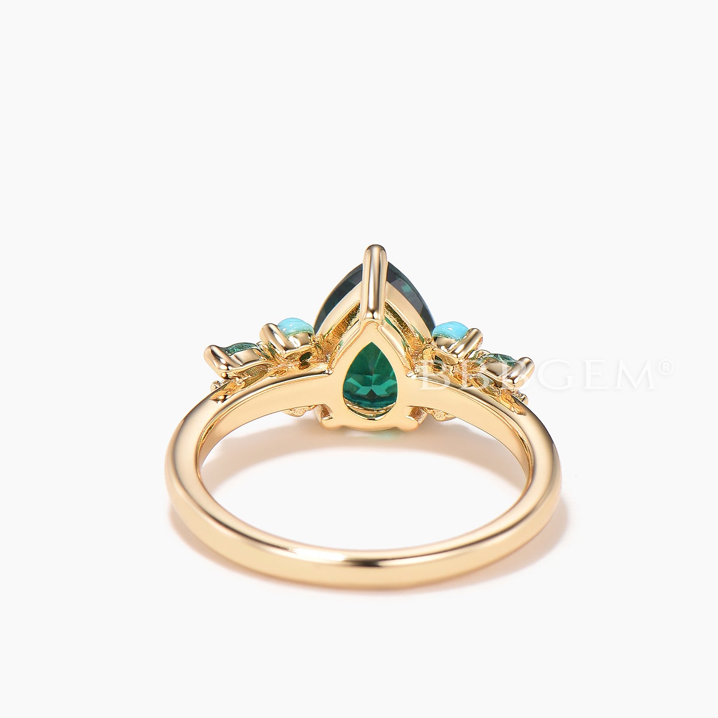 Pear Emerald Engagement Ring Alexandrite Turquoise Green Sapphire Cluster Ring