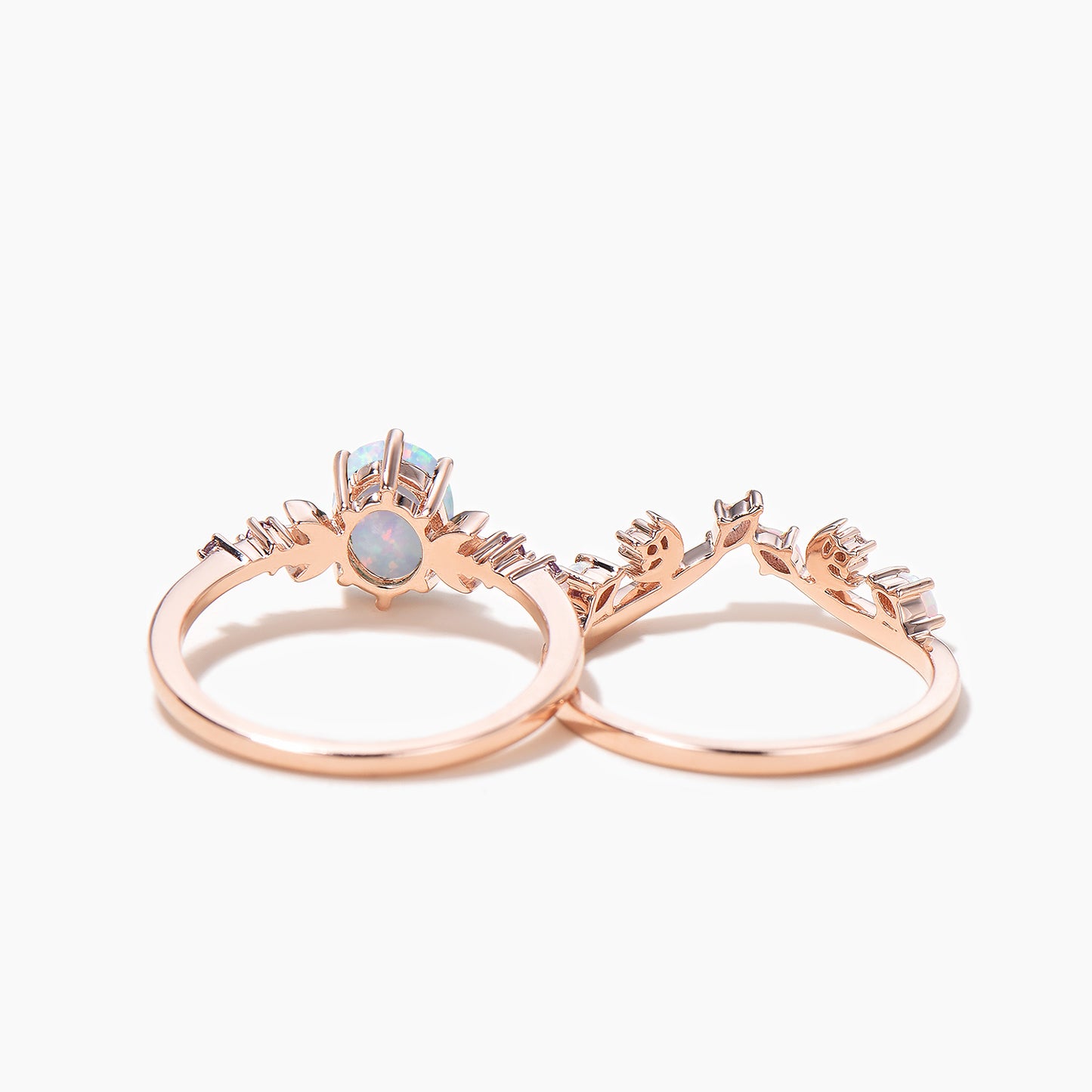 Oval Cut White Opal Engagement Ring Crescent Moon Wedding Bridal Set