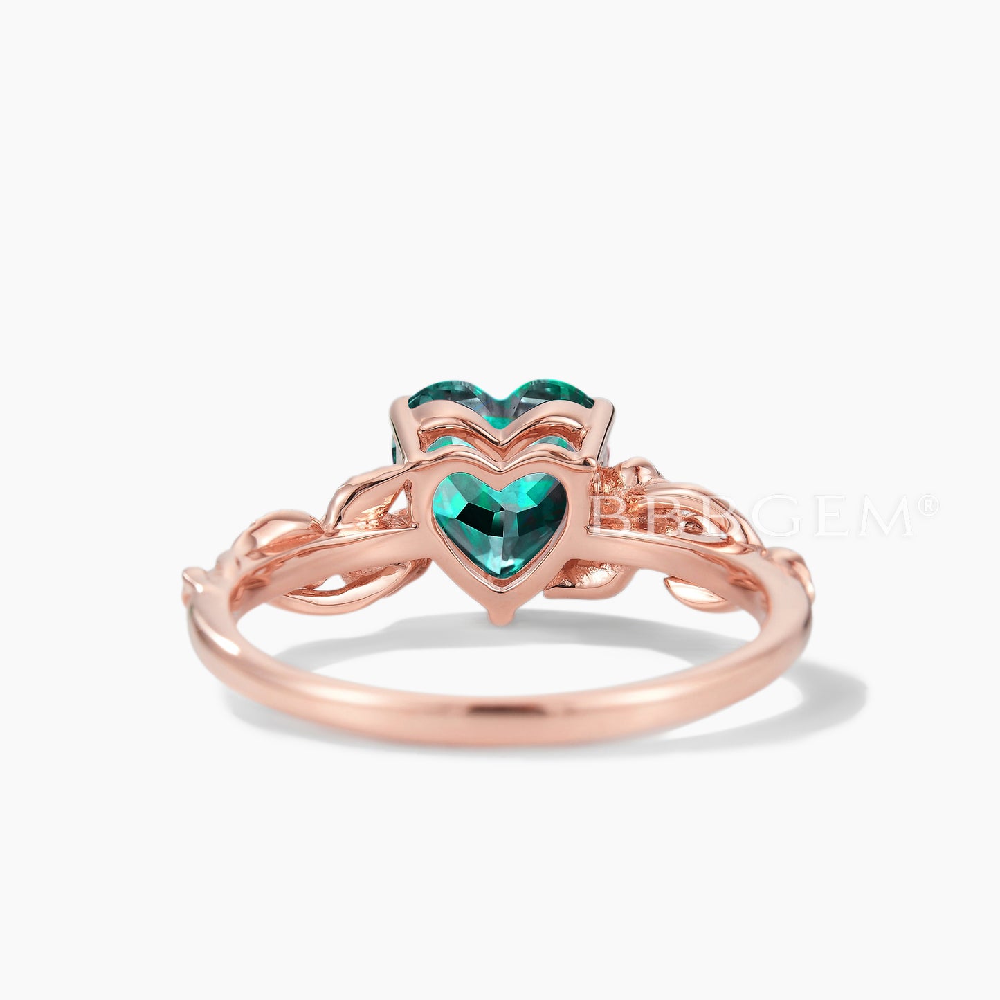 Heart Cut Emerald Diamond Flower Ring Leaf Nature Inspired Emerald Engagement Ring