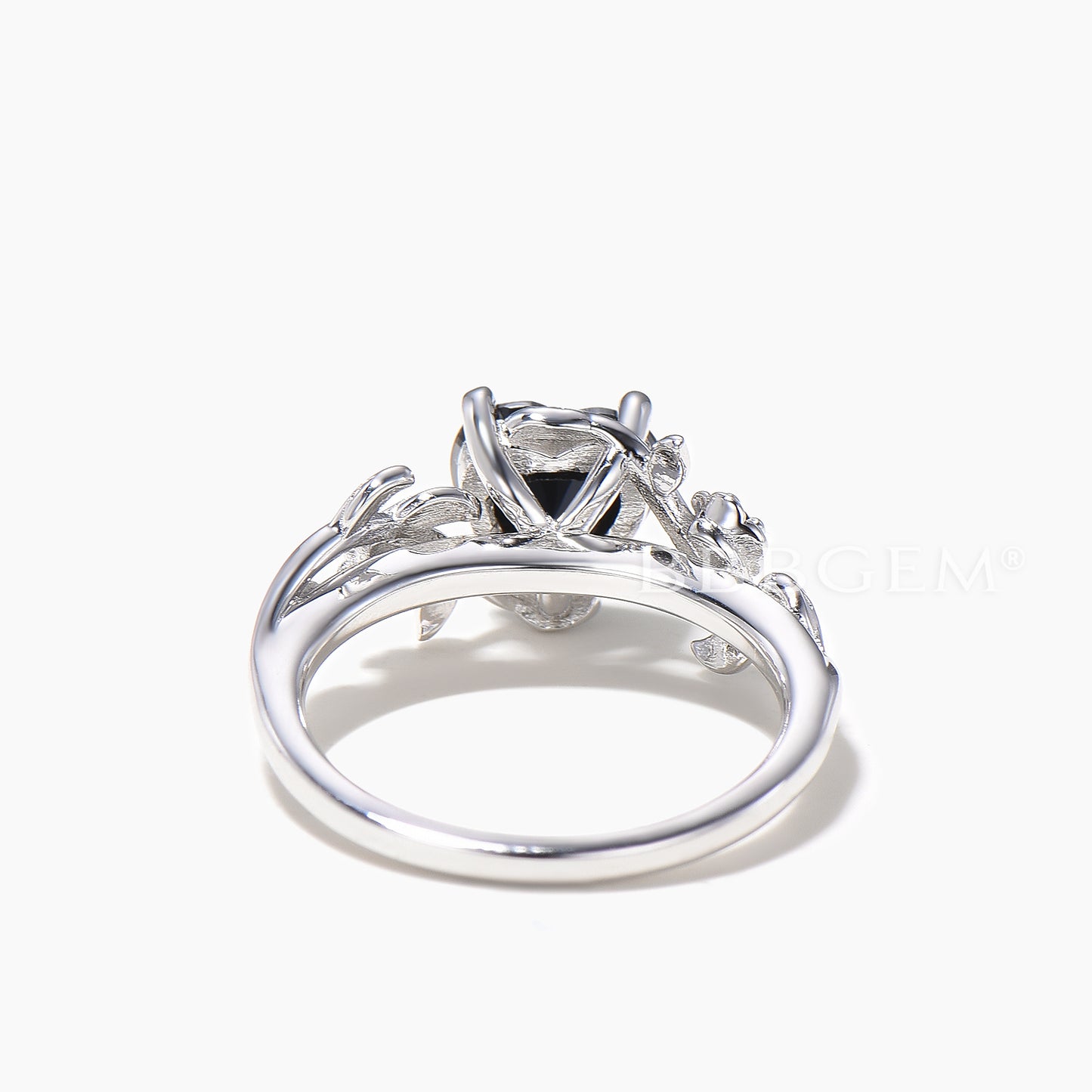 Nature Inspired Heart Cut Black Onyx Engagement Ring Spinel Leaf Wedding Ring