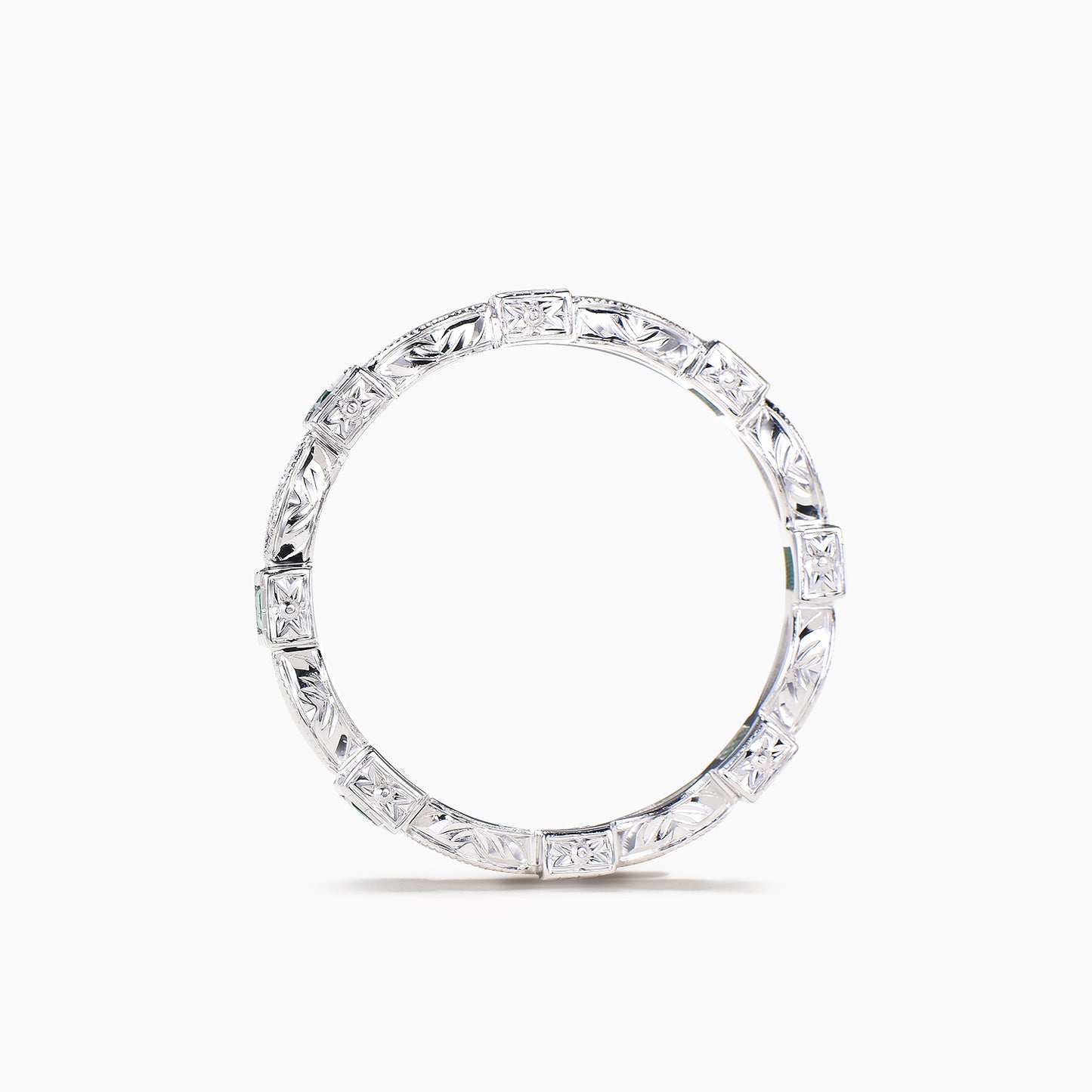 Princess Cut Emerald Bezel Wedding Ring Diamond Full Eternity White Gold Ring