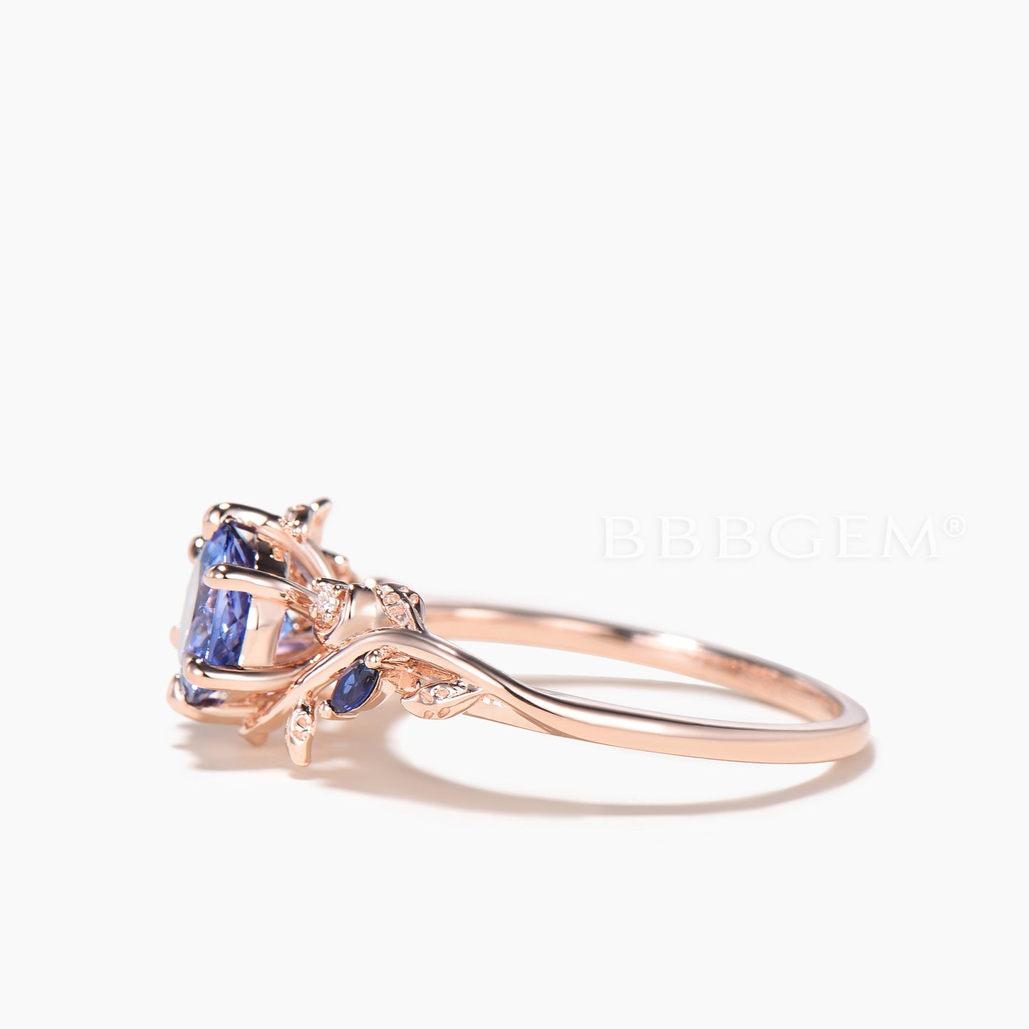 Round Cut Natural Tanzanite Engagement Ring Sapphire Leaf Inspired Ring
