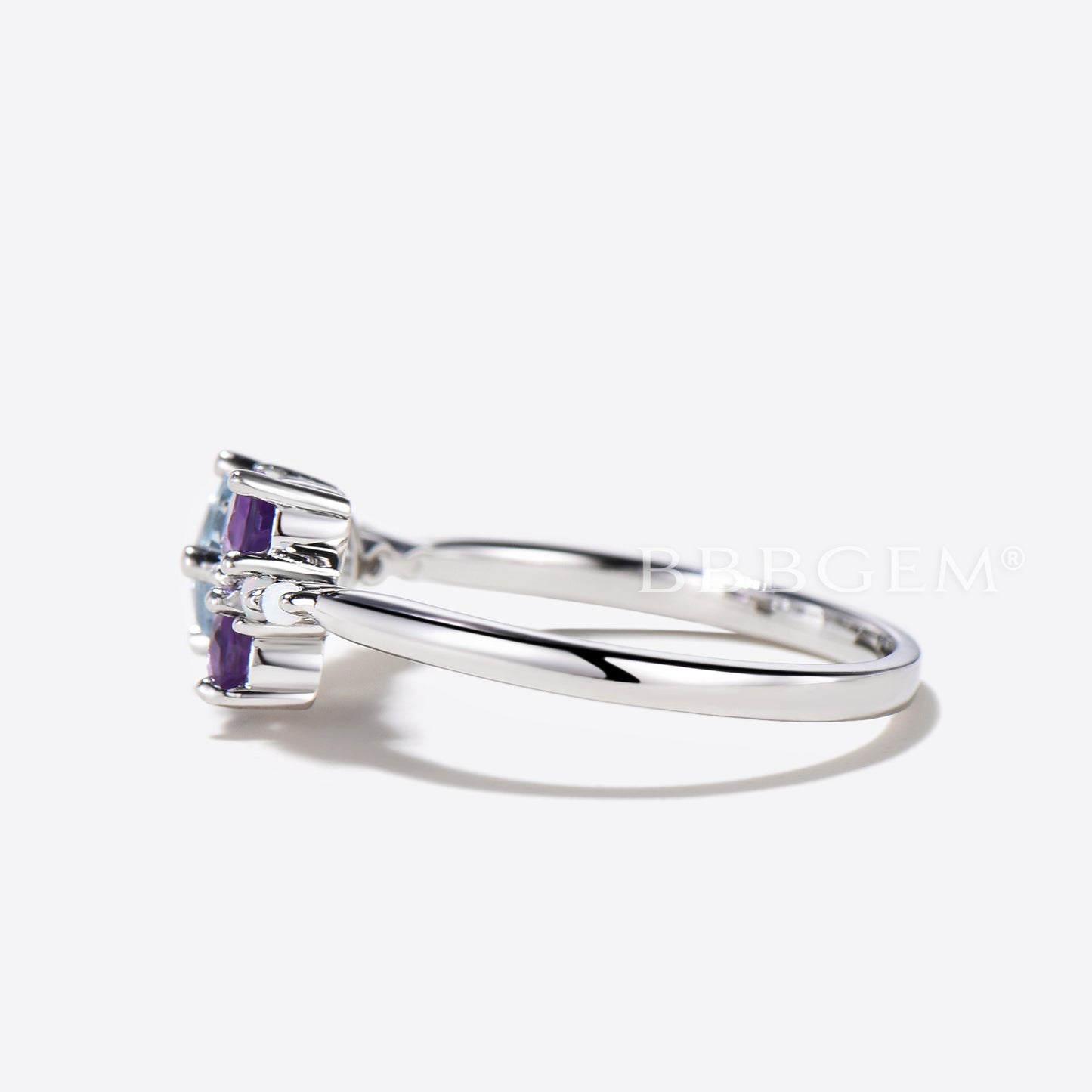 Round Natural Aquamarine Engagement Ring Cluster Amethyst Opal Ring Multi-Stone Ring