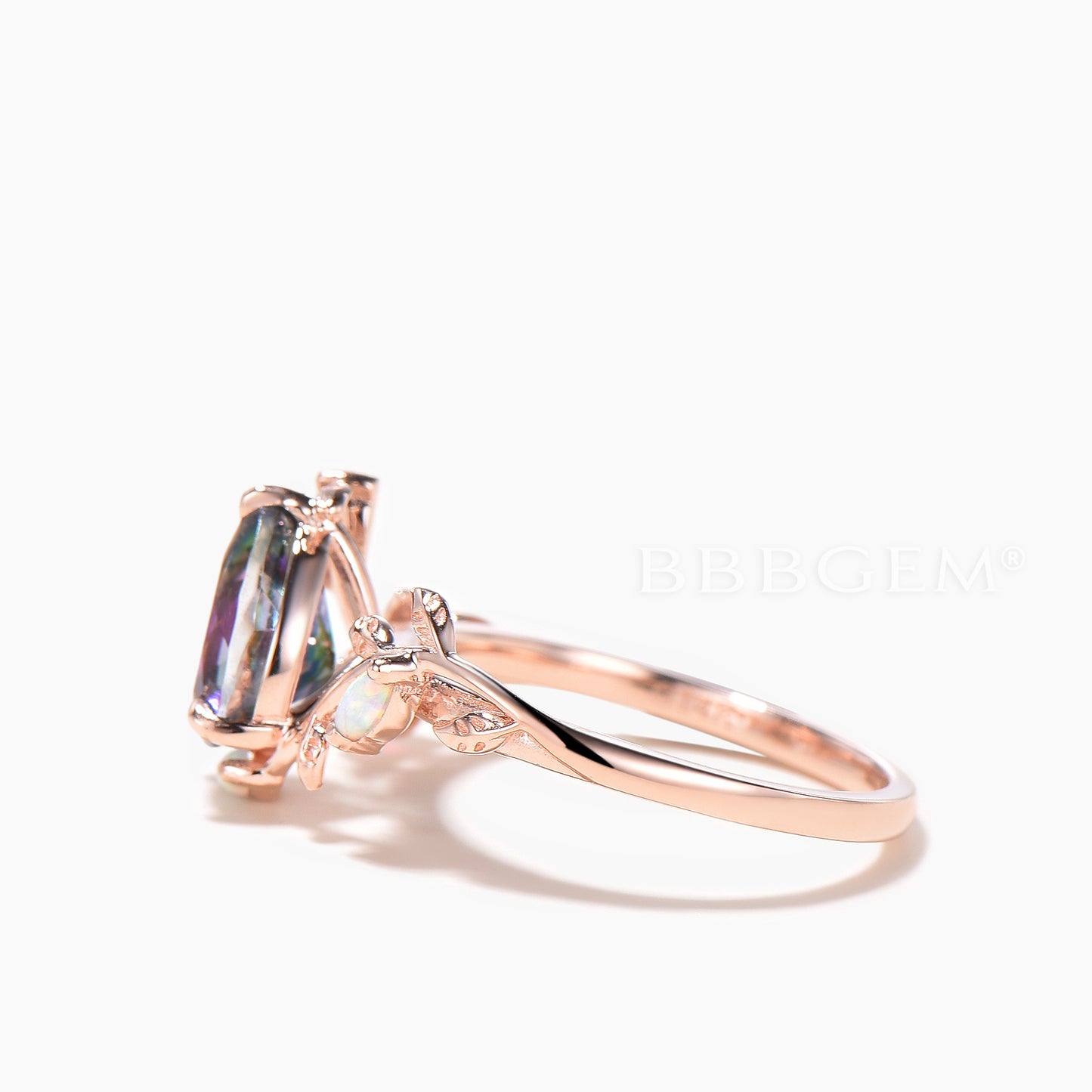 Nature Inspired Ring 1.25 CT Teardrop Cut Mystic Topaz Leaf Engagement Ring