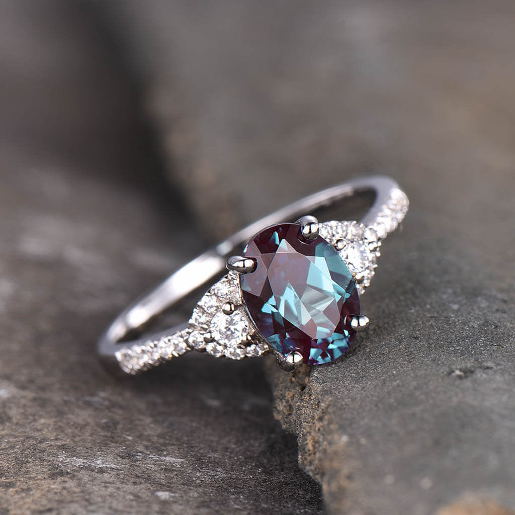 alexandrite engagement ring white gold