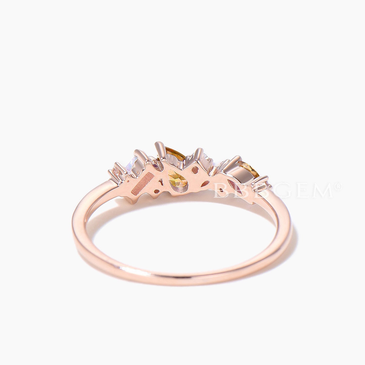 Teardrop Cut Natural Citrine Engagement Ring Opal Moissanite Cluster Ring