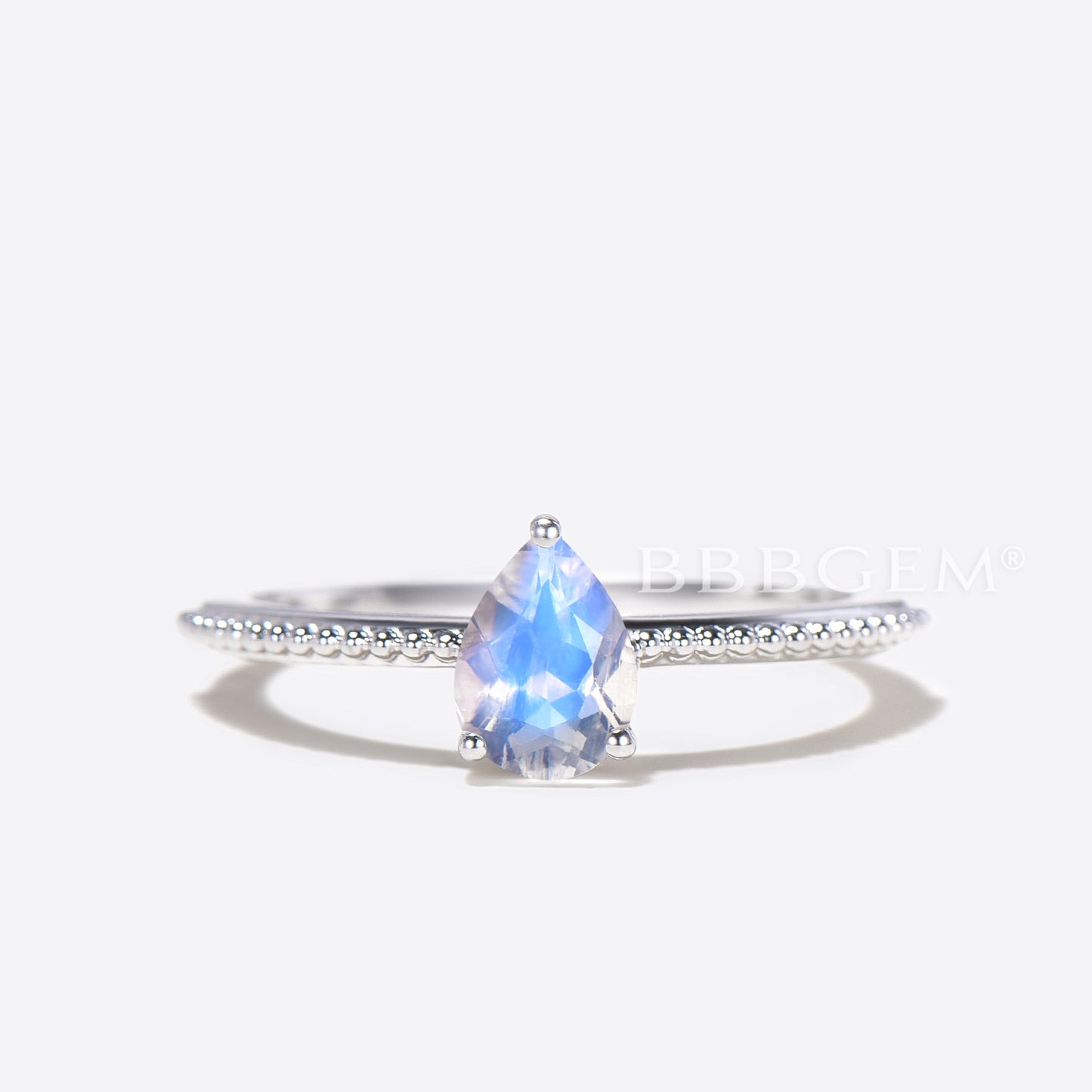 Solitaire Rainbow Pear Genuine Moonstone Diamond Engagement Ring Set