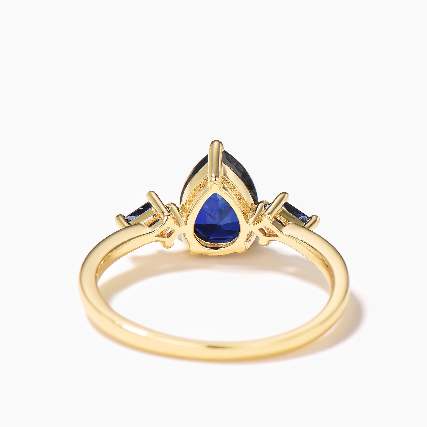 Teardrop Cut Blue Sapphire Three Stone Engagement Ring Minimalist Ring