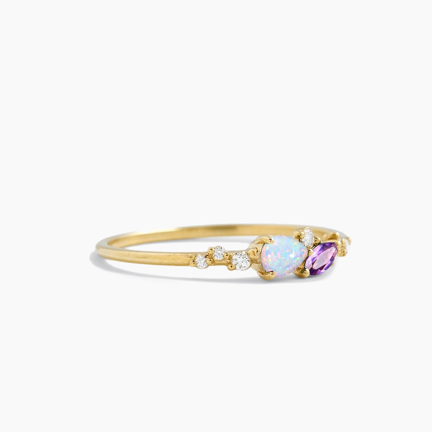 Teardrop Cut White Opal Marquise Amethyst Ring Diamond Wedding Ring