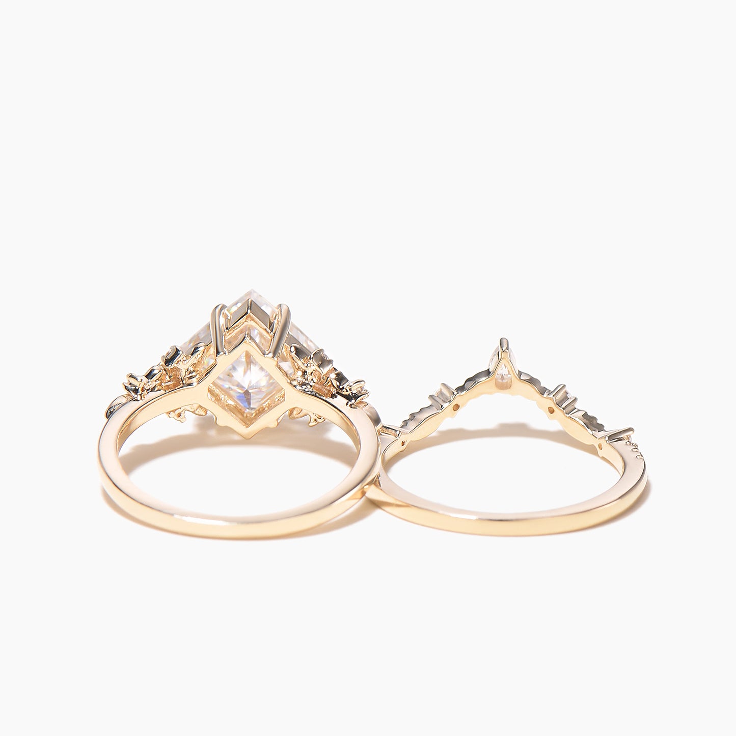 Princess Cut Moissanite Flower Engagement Ring Leaf Nature Inspired Bridal Set