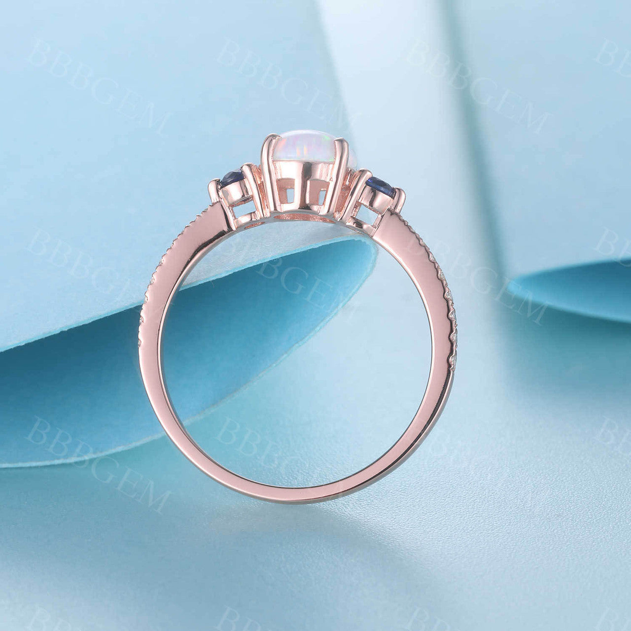 14K Rose Gold Opal Cluster Engagement Ring for Women