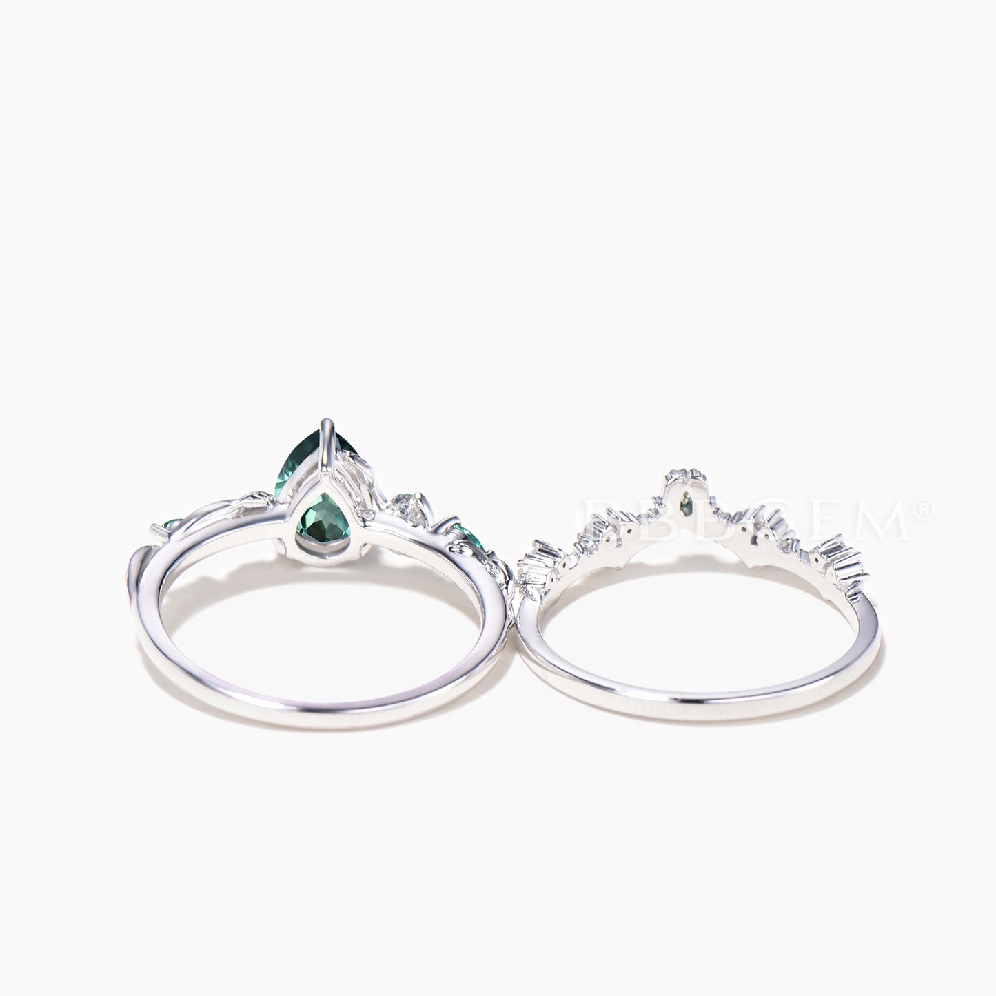 Teardrop Cut Green Sapphire Twisted Engagement Ring Agate Moissanite Bridal Set