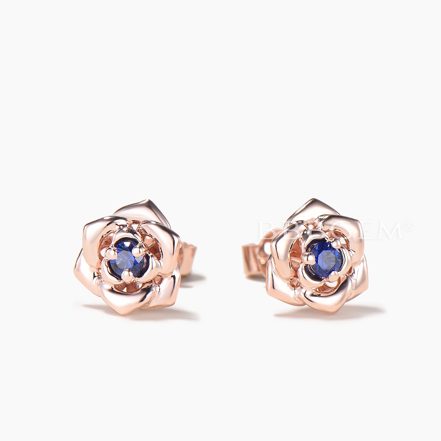Round Cut Sapphire Floral Stud Earrings Nature Inspired Solitarie Earrings