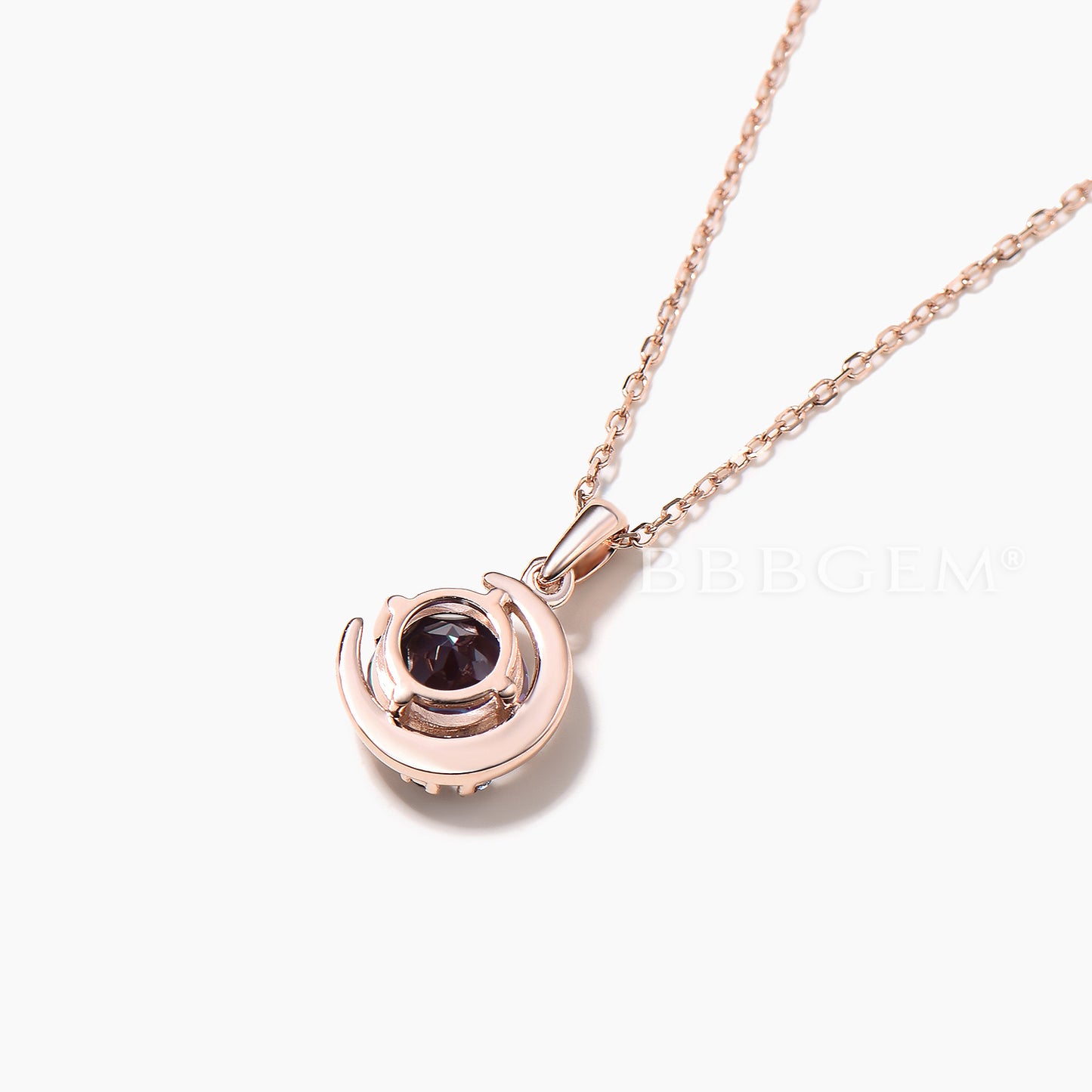 Round Cut Color-change Alexandrite Moon Necklace Three Stone Celestial Pendant