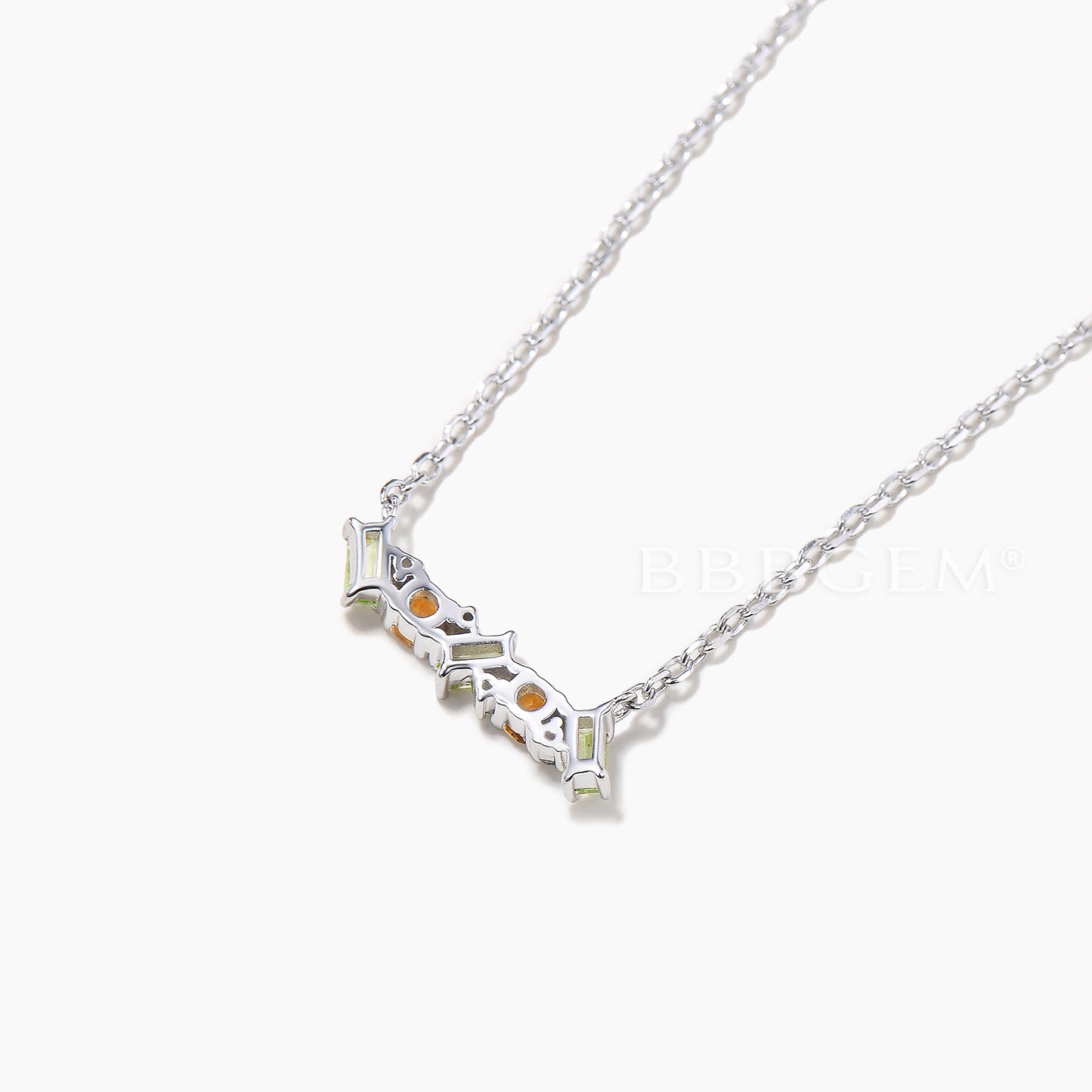 Round Cut Natural Citrine Baguette Peridot Cluster Wedding Necklace