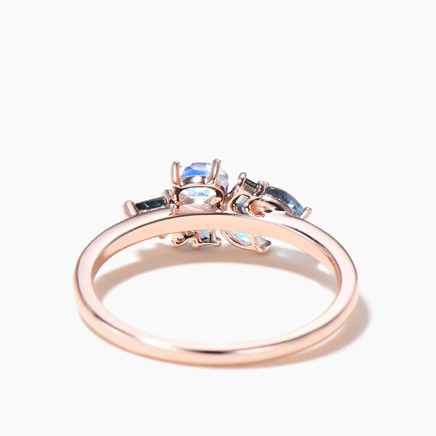 Mixed Cut Natural London Blue Topaz Moonstone Cluster Dainty Band