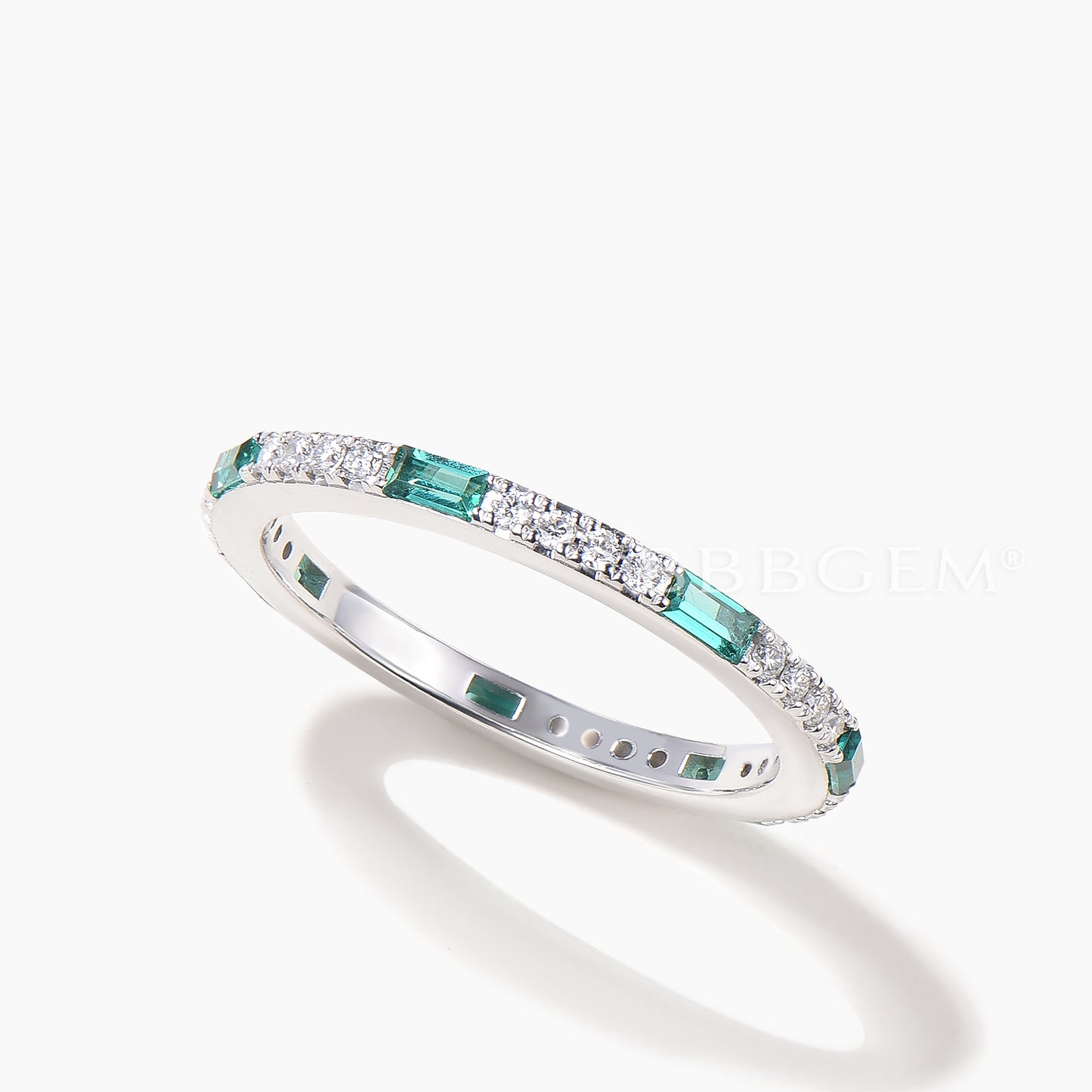 Baguette Cut Emerald Round Diamond Full Eternity Wedding Ring Stacking Band